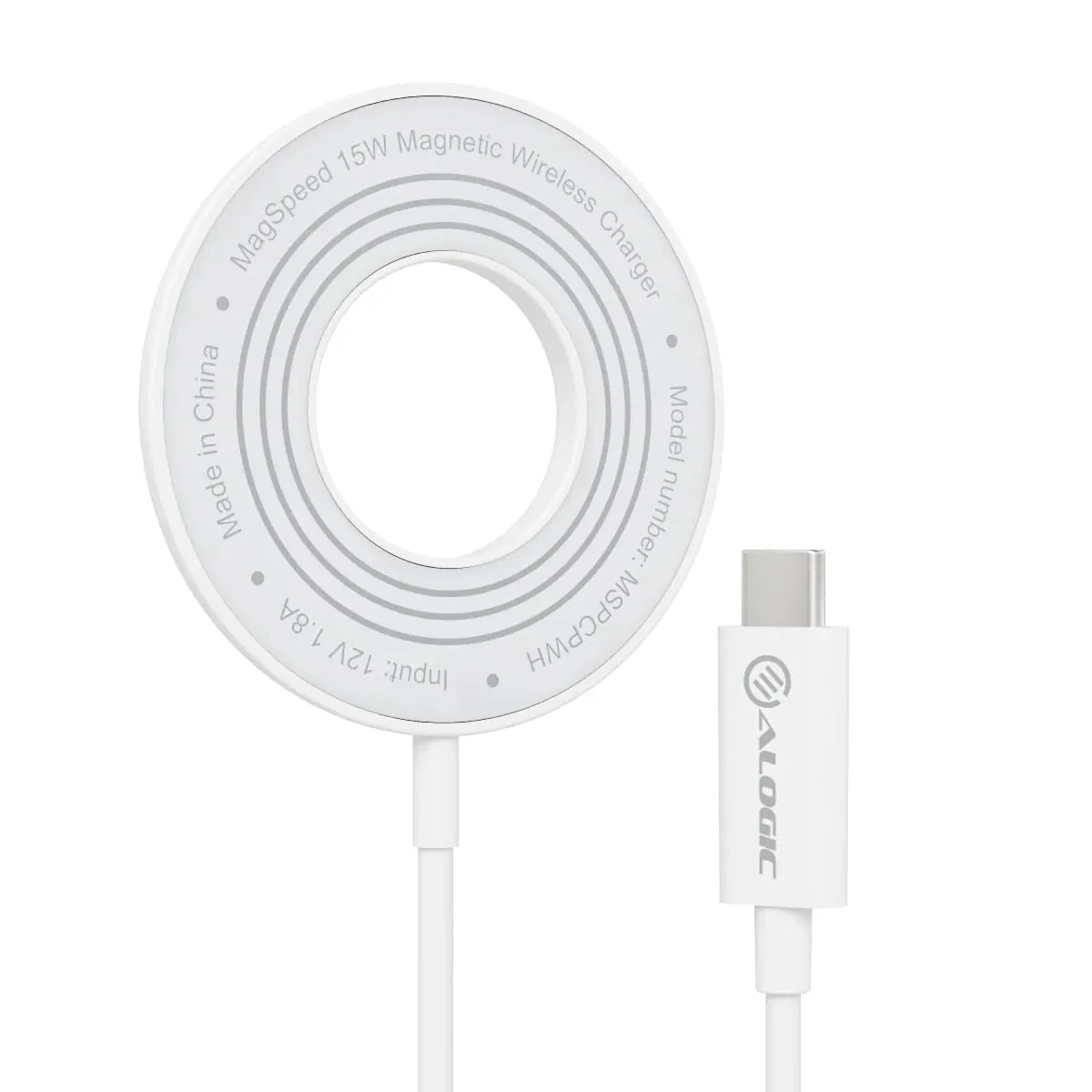 ALOGIC MSPCPWH — ALOGIC MAGSPEED UNIVERSAL MAGNETIC WIRELESS CHARGER - WHITE, 1.5M CABLE
