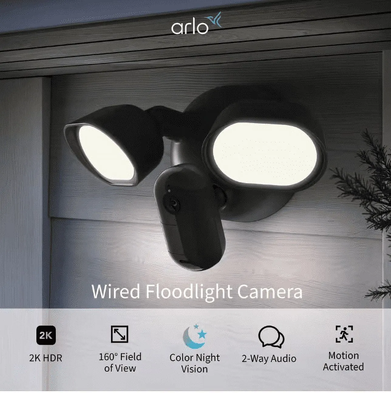 ARLO TECHNOLOGIES FLW2001B-100NAS — ARLO WIRED FLOODLIGHT CAMERA 2K BLACK