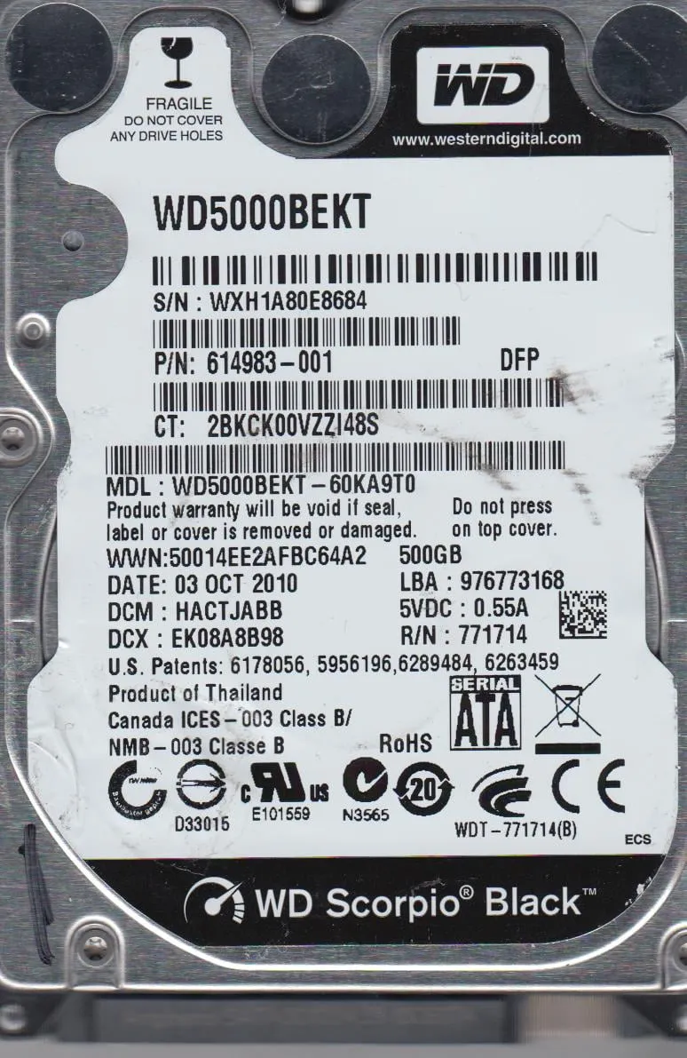 Western Digital WD5000BEKT-NE — Western Digital 500GB SATA Black Bulk Hard Drive