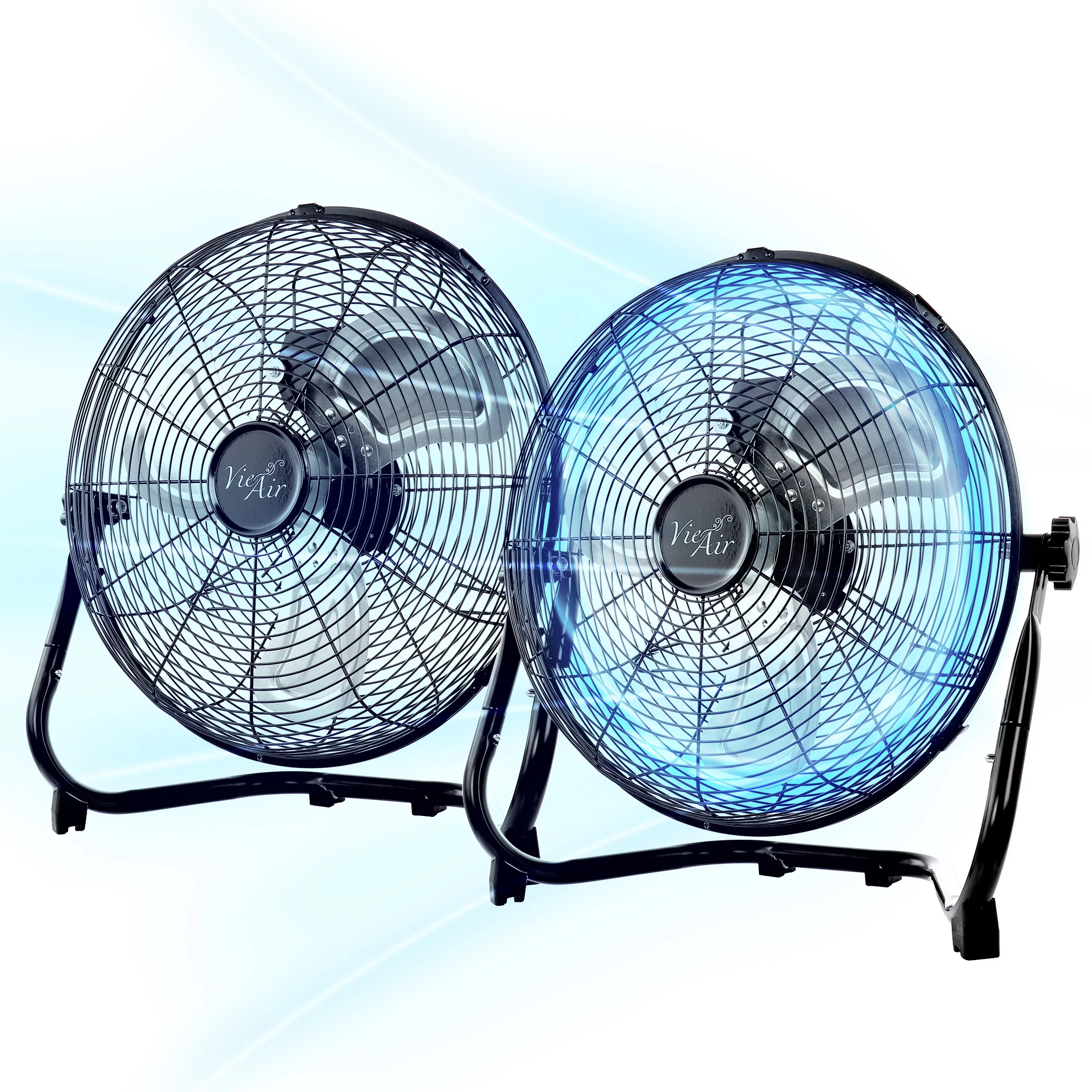 VIE AIR VA-20-TWIN — Vie Air 20 Inch Twin Pack Industrial Tilting High Velocity 3 Speed Metal Floor Fan