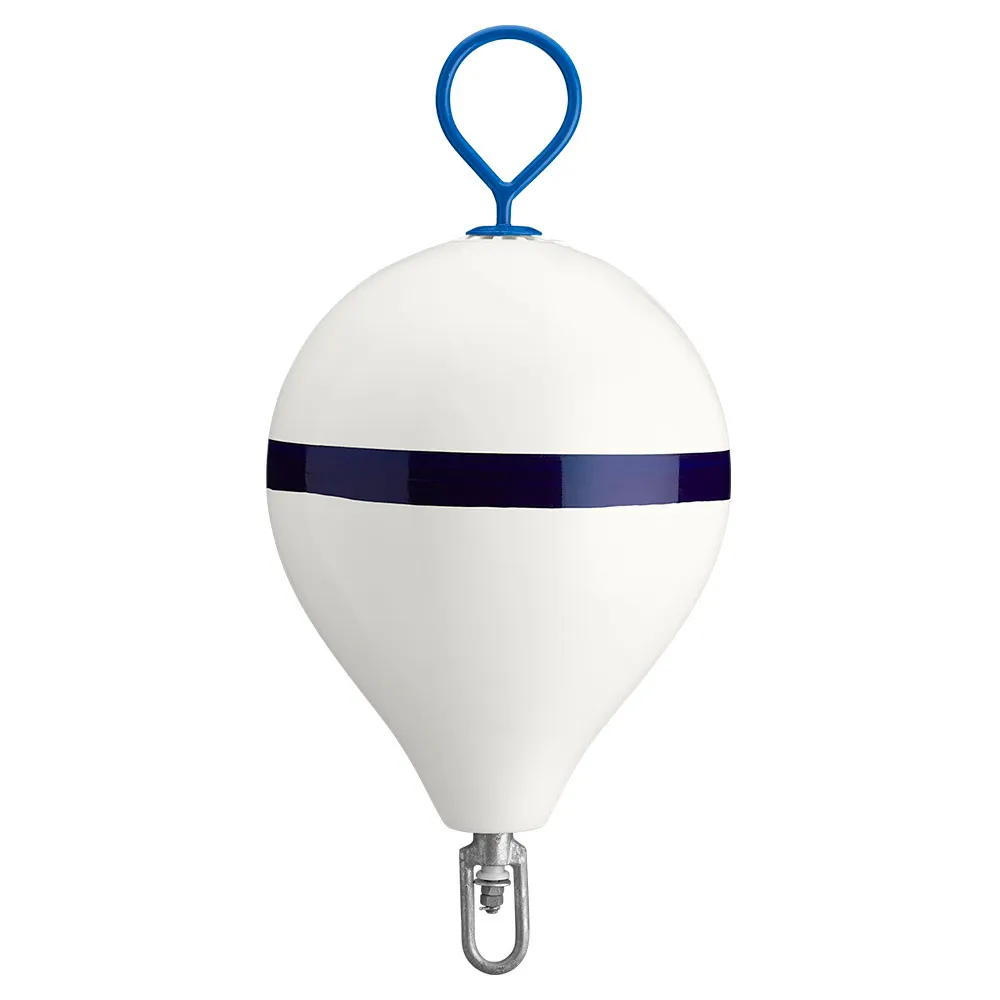 Polyform CM-3 WH-STR — Polyform 17" CM Mooring Buoy w/Galvanized Iron - White Blue Stripe