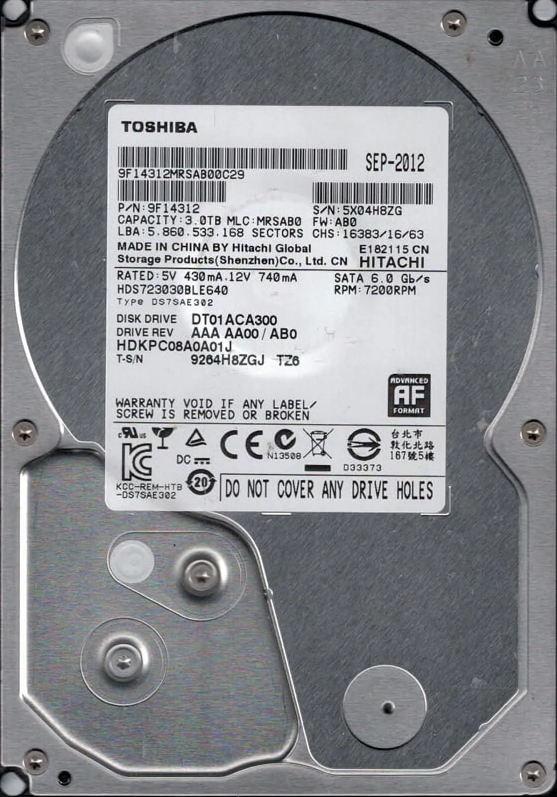 ADDOPTICS - STRATEGIC DT01ACA300 — TOSHIBA 3.5-INCH 3TB 7200 RPM SATA3/SATA 6.0 GB/S 64MB HARD DRIVE