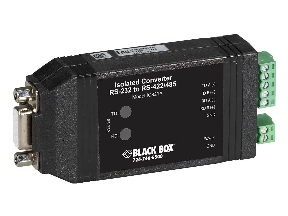 BLACK BOX CORPORATION IC821A — ASYNC RS232 TO RS422/485 INTERFACE CONVERTER - DB9 TO TERMINAL BLOCK, OPTO-ISOLA