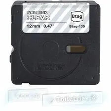 Brother BRT BTAG135 — Brother P-touch BTAG-135 White on Clear Label Tape - x 15/32" Width x 13 1/8 ft Length - White on Clear - Water Resistant - Temperature Resistant, Fade Resistant, Dishwasher Safe, Freezer Safe, Microwave Safe, Easy Peel, Removable, Household Liquid Resistant - 1 Each