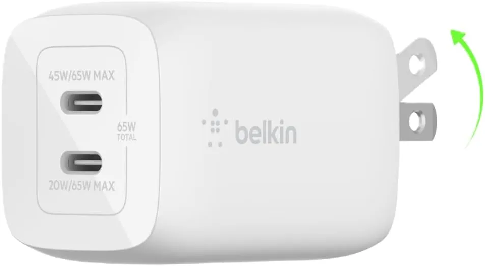 Belkin WCH013DQWH — 65W DUAL USB-C GAN WALL CHARGER WITH PPS, WH