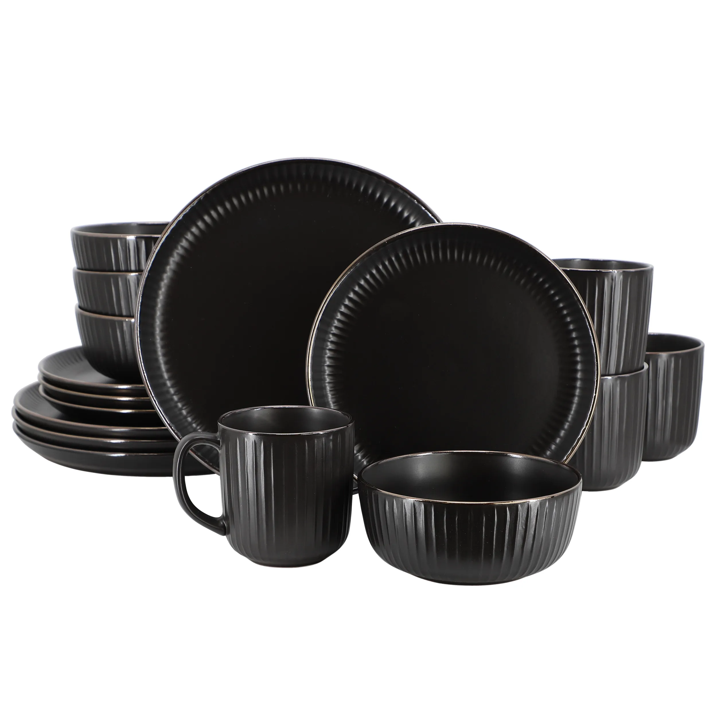 ELAMA ELM-LEO-BK — Elama Leo 16 Piece Stoneware Dinnerware Set In Black