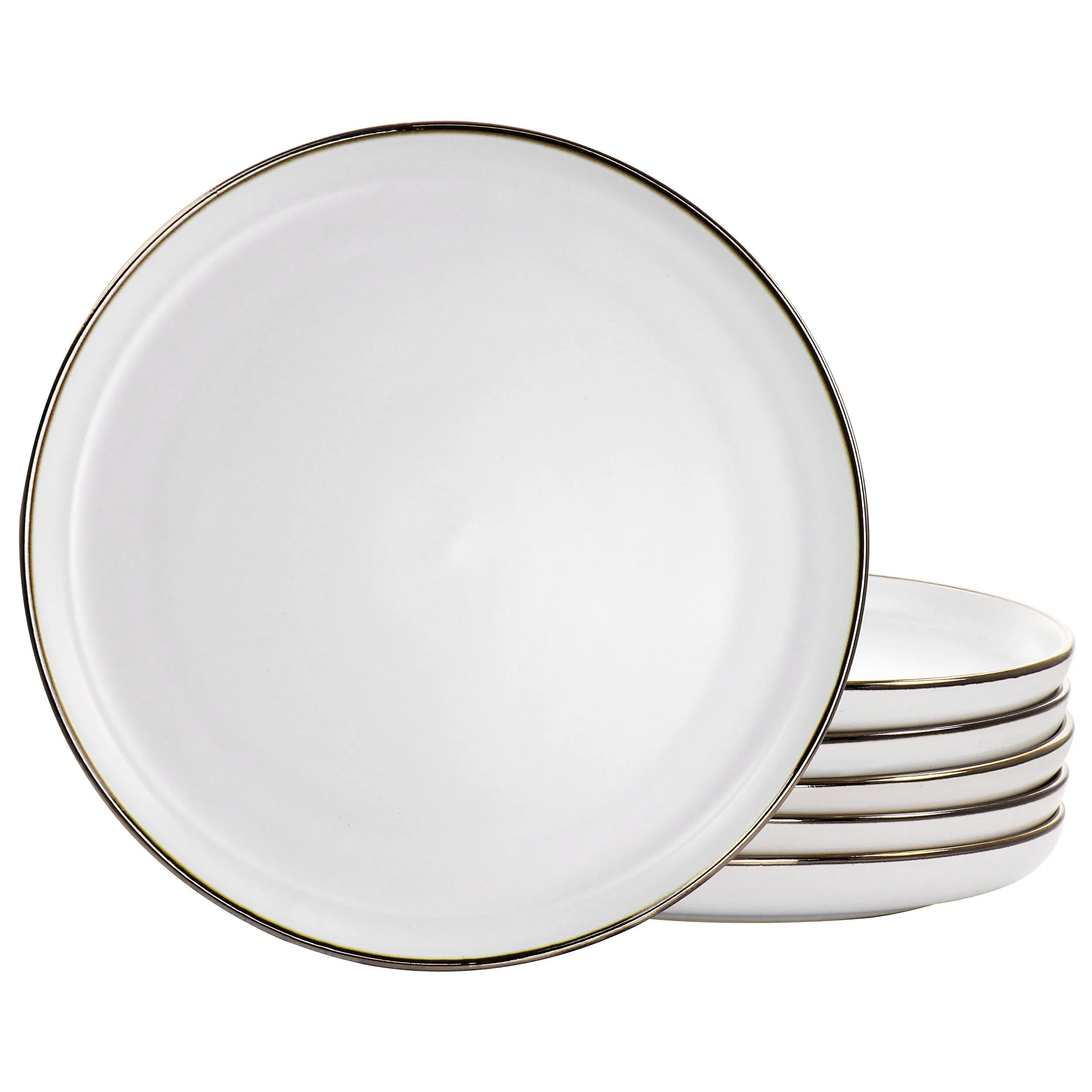 ELAMA ELM-ARTHUR6D — Elama Arthur 6 Piece Stoneware Dinner Plate Set in Matte White with Gold Rim