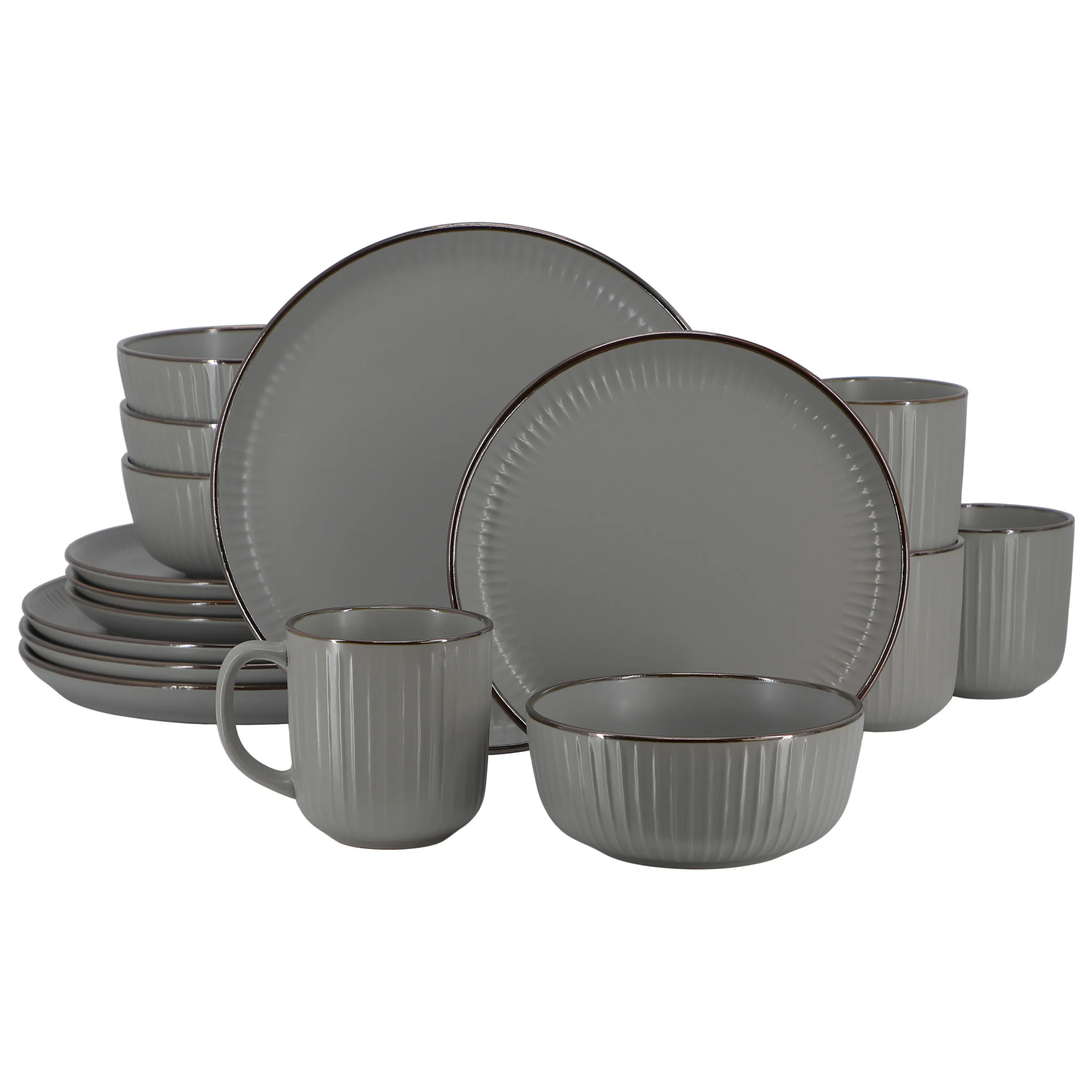 ELAMA ELM-LEO-DG — Elama Leo 16 Piece Stoneware Dinnerware Set In Dark Gray