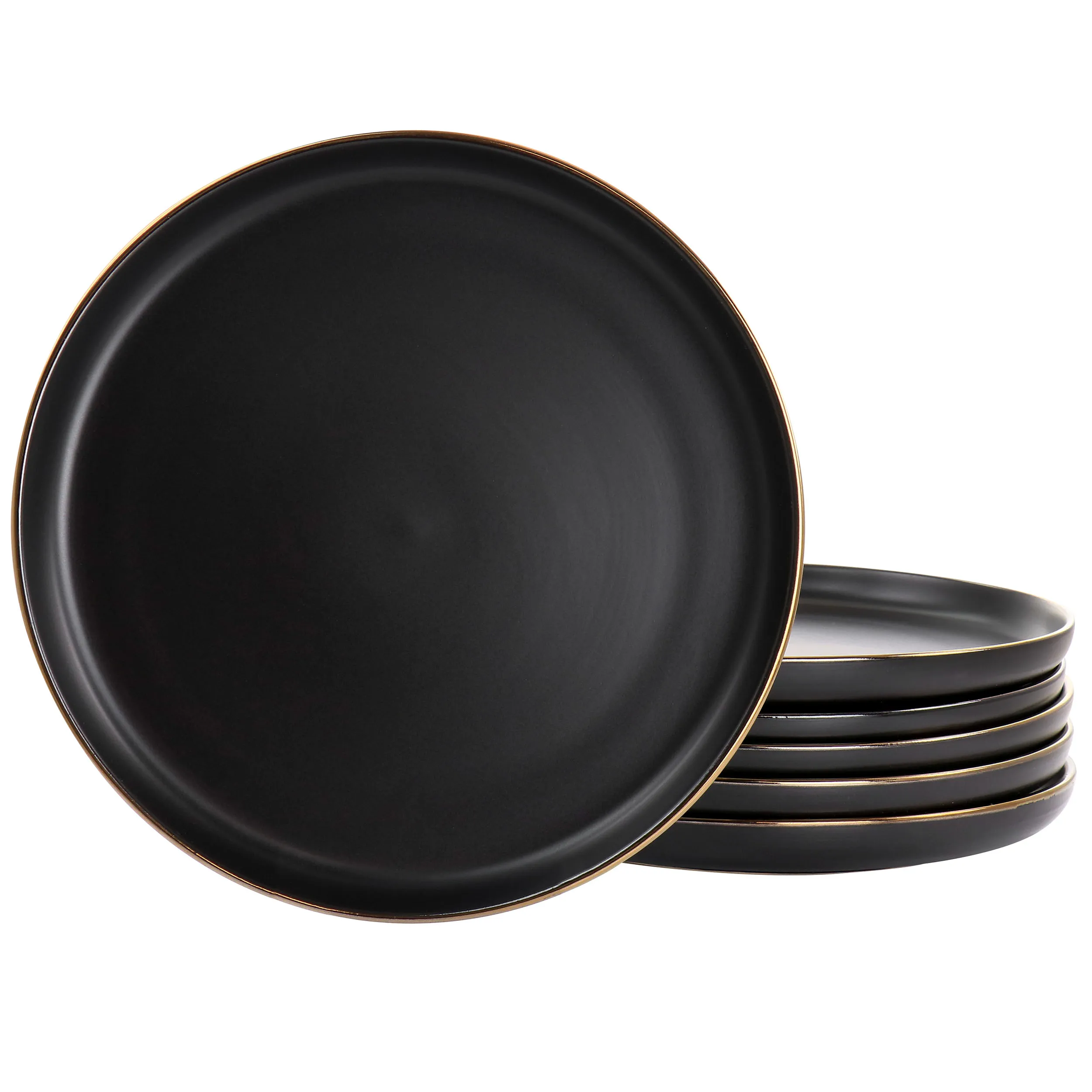 ELAMA ELM-PAUL6D — Elama Paul 6 Piece Stoneware Dinner Plate Set in Matte Black with Gold Rim