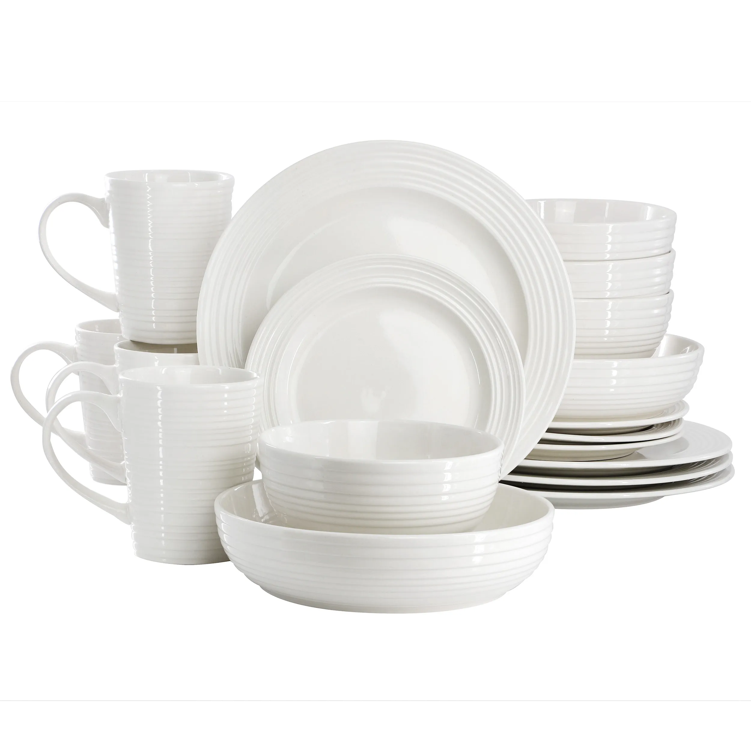 ELAMA ELM-NIKKI-18 — Elama 18-Piece White Ribbed Porcelain Dinnerware Set