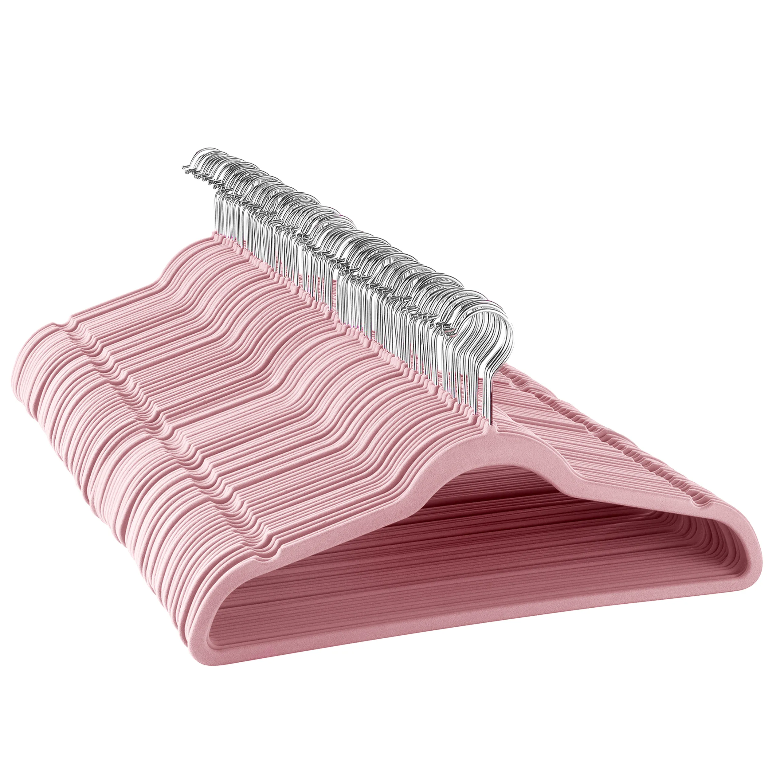 ELAMA PINKHANGER100PC — Elama Home 100 Velvet Slim Profile Heavy Duty Hangers - Pink
