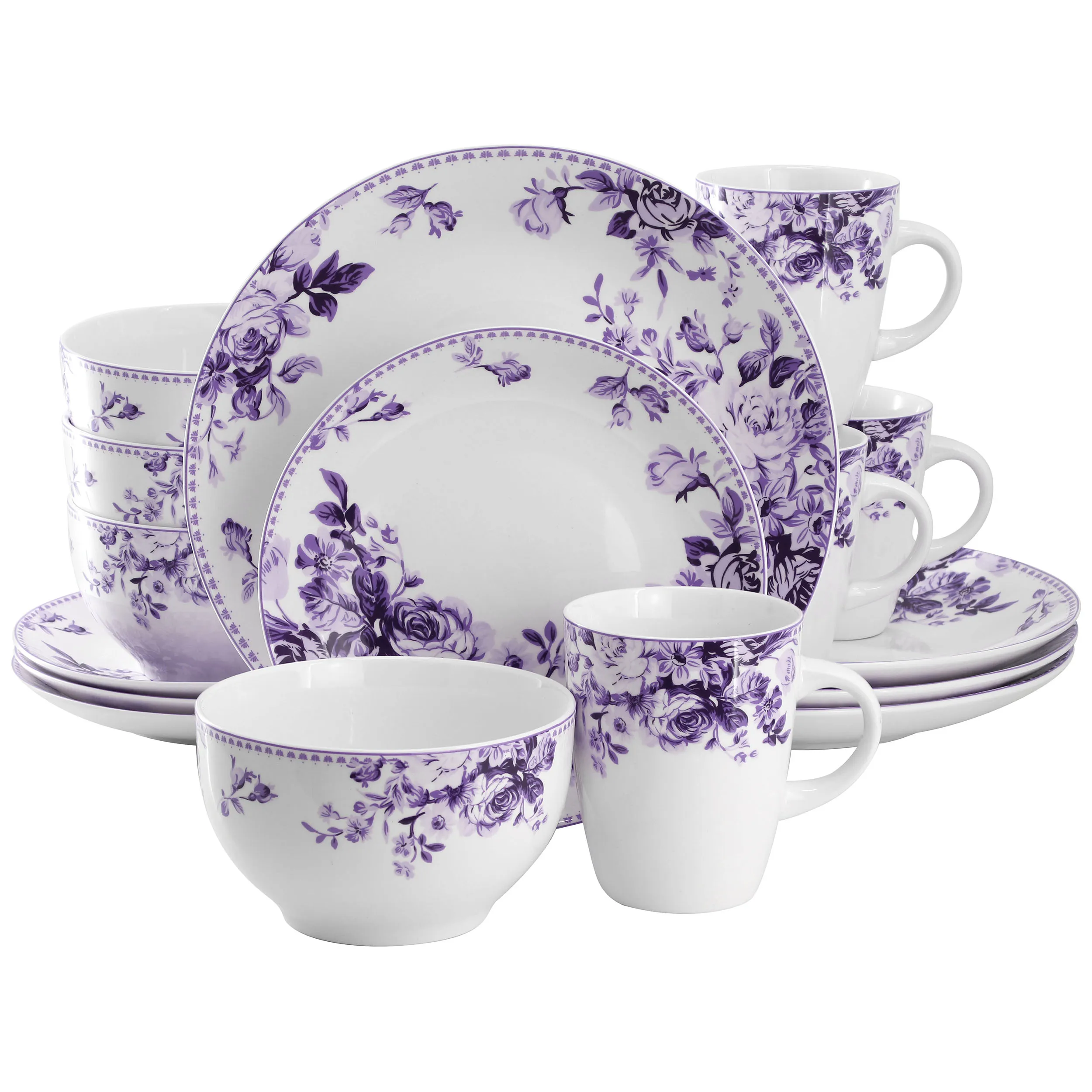 ELAMA EL-PURPLE-ROSE — Elama Purple Rose 16-Piece Stoneware Dinnerware Set