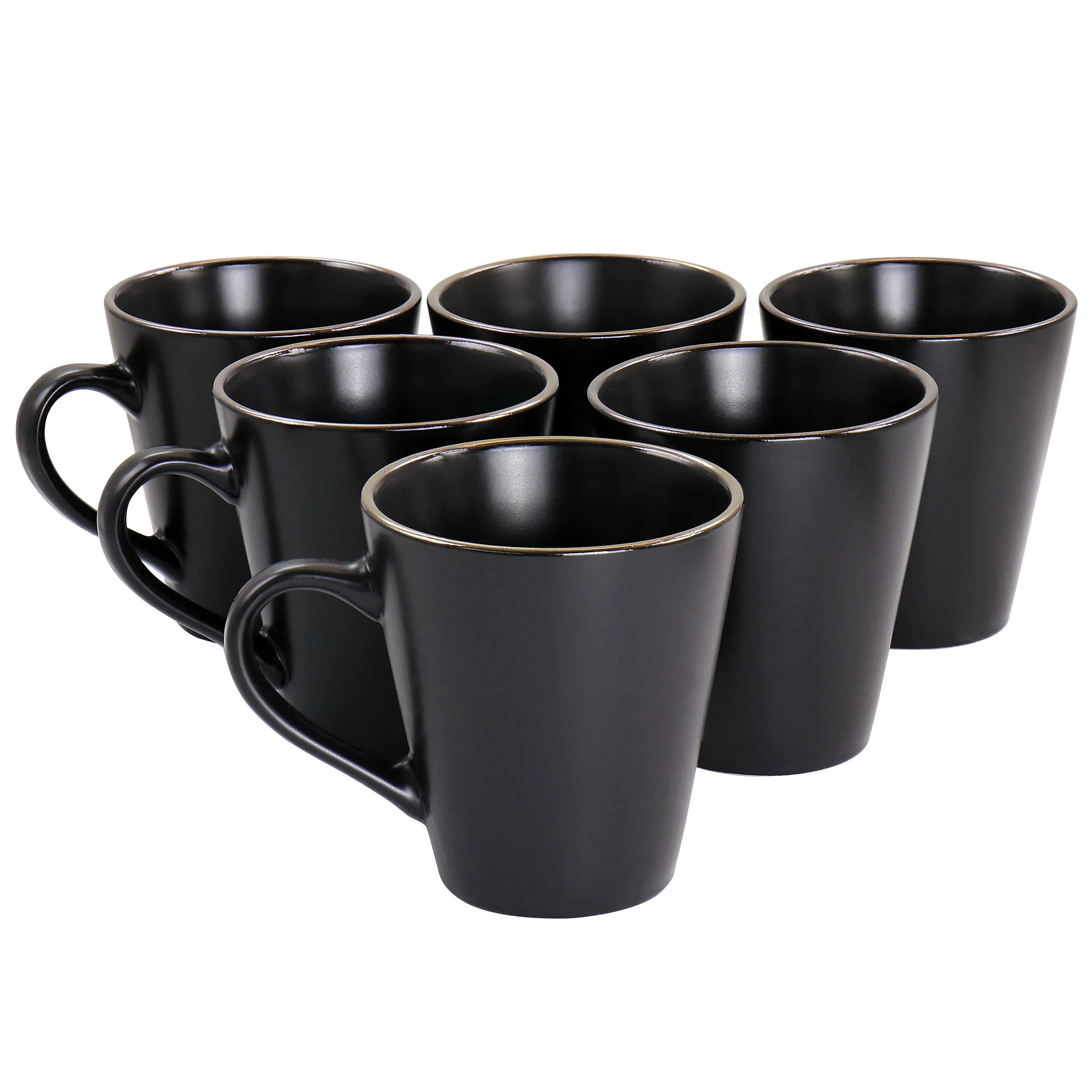 ELAMA ELM-PAUL6M — Elama Paul 6 Piece Stoneware Mug Set in Matte Black with Gold Rim