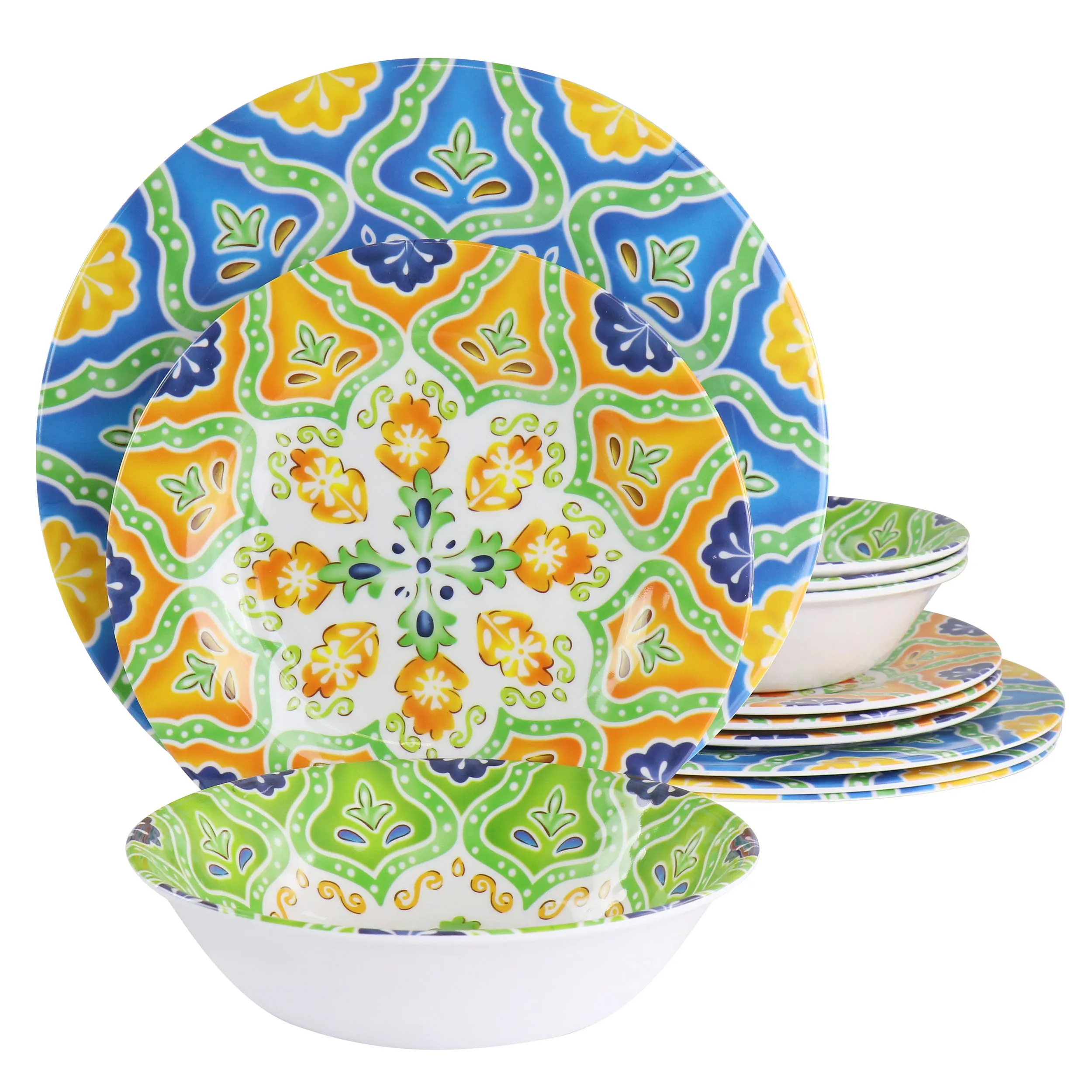 ELAMA EL-STAPANYA — Elama Stapanya 12 Piece Melamine Dinnerware Set in Multi