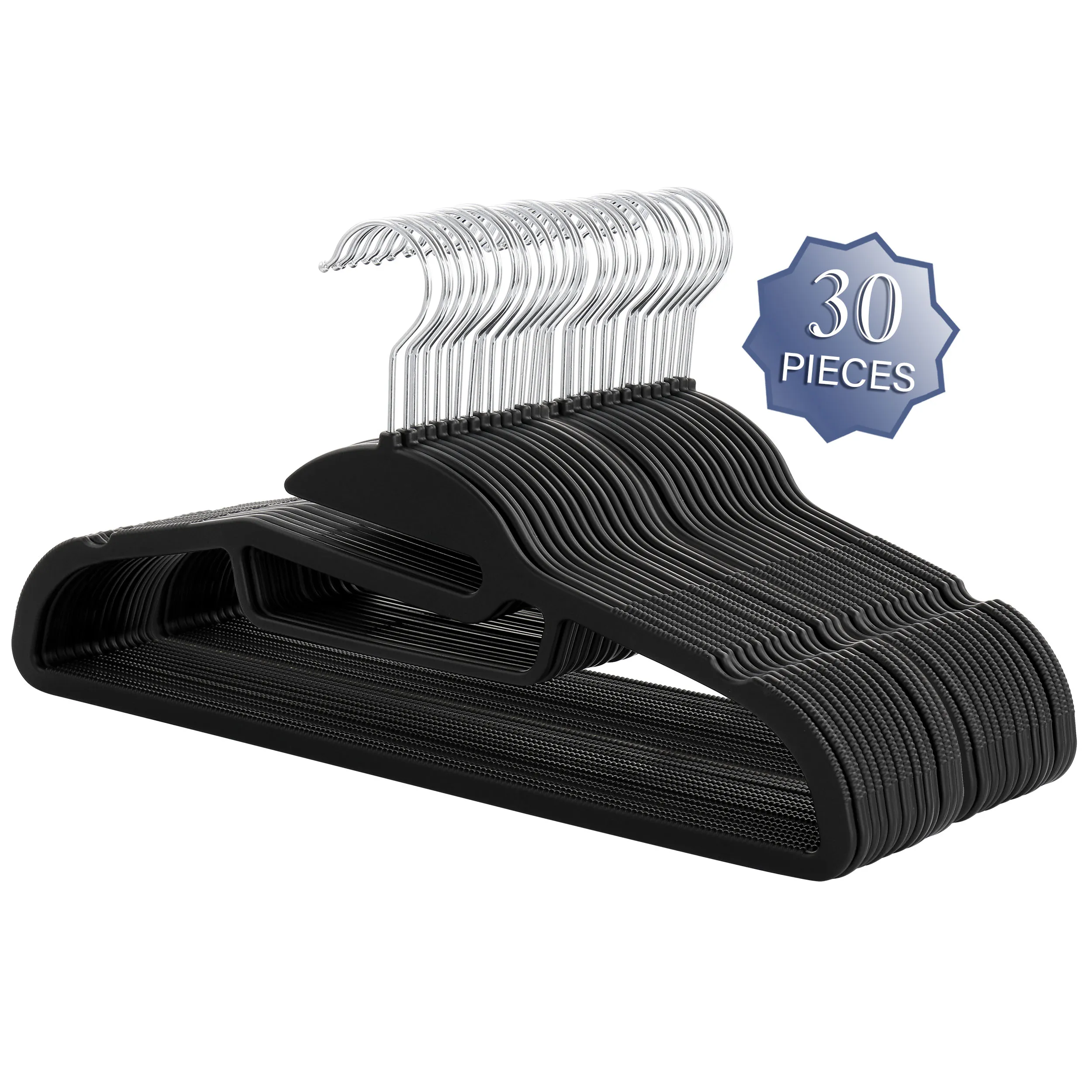 ELAMA ELH-007-BLACK — Elama Home 30 Piece Rubber Non Slip Hanger with U-Slide in Black