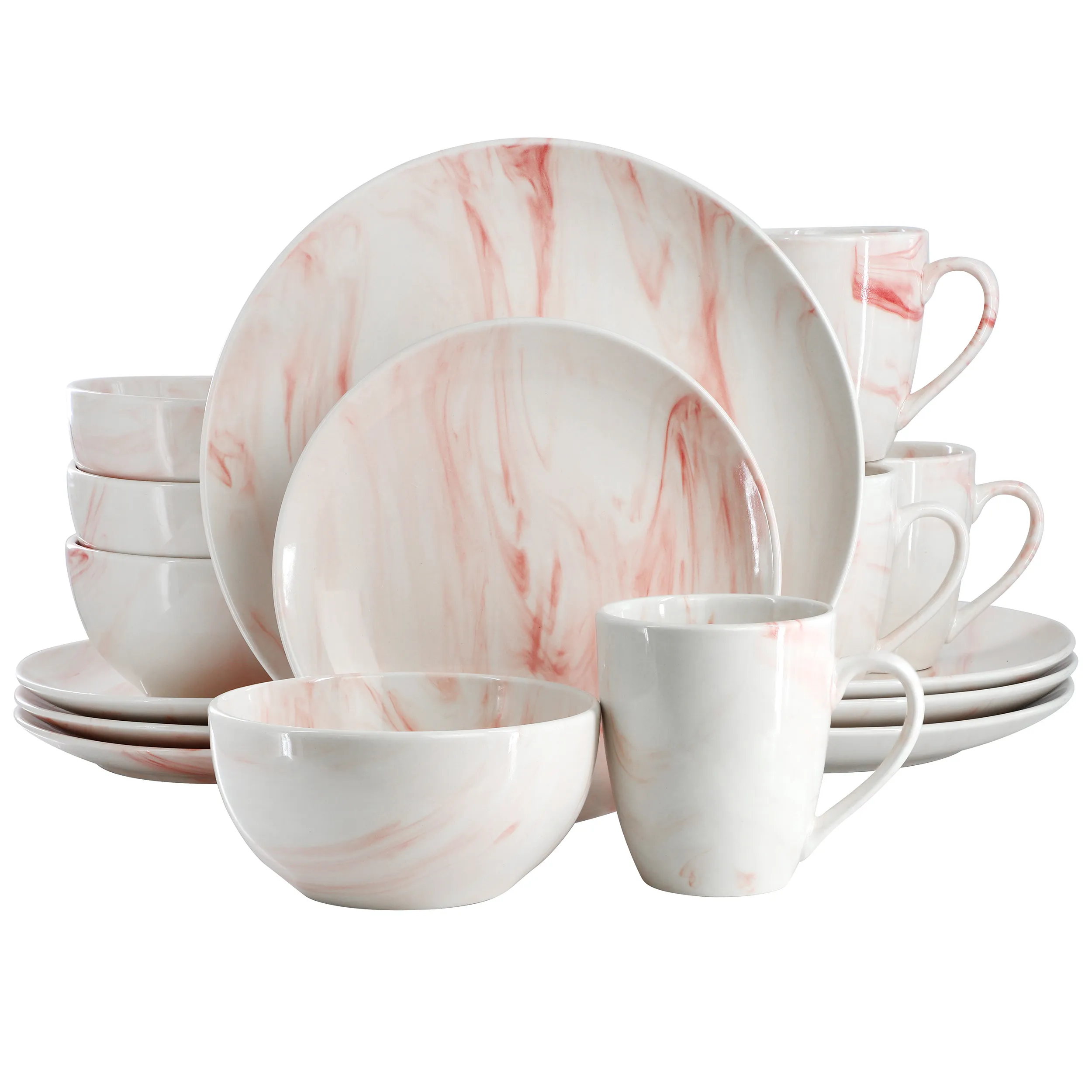 ELAMA EL-FINEMARBLE-R — Elama Red Marble 16-Piece Porcelain Dinnerware Set