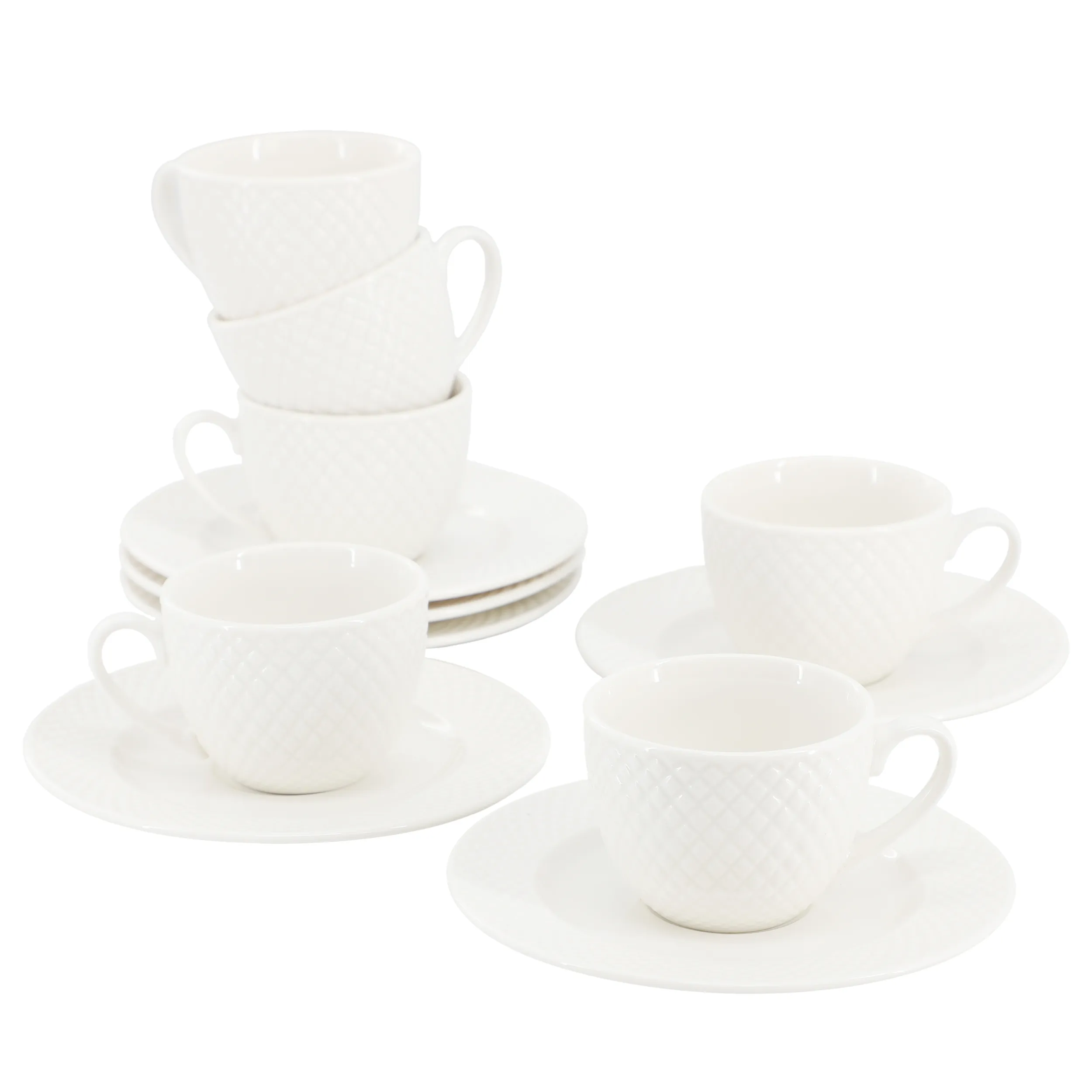 ELAMA ELM-SOL-3ESPRESSO — Elama Sol 12 Piece 3 Ounce Porcelain Espresso Cup with Saucer Set in White