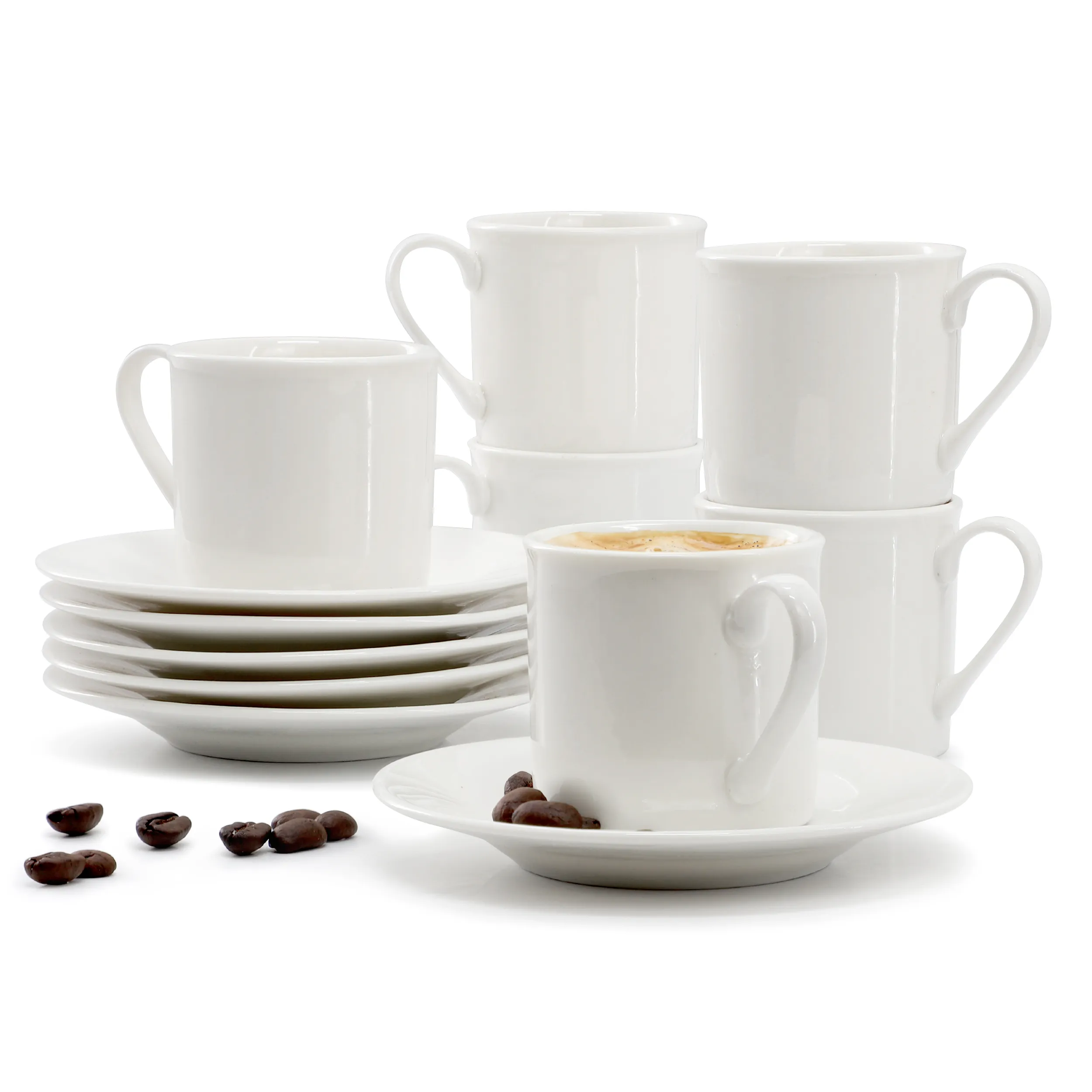 ELAMA ELM-ASPIN-ESPRESSO — Elama Aspin 12 Piece 2.5 Ounce Porcelain Espresso Cup Set in White with Saucers