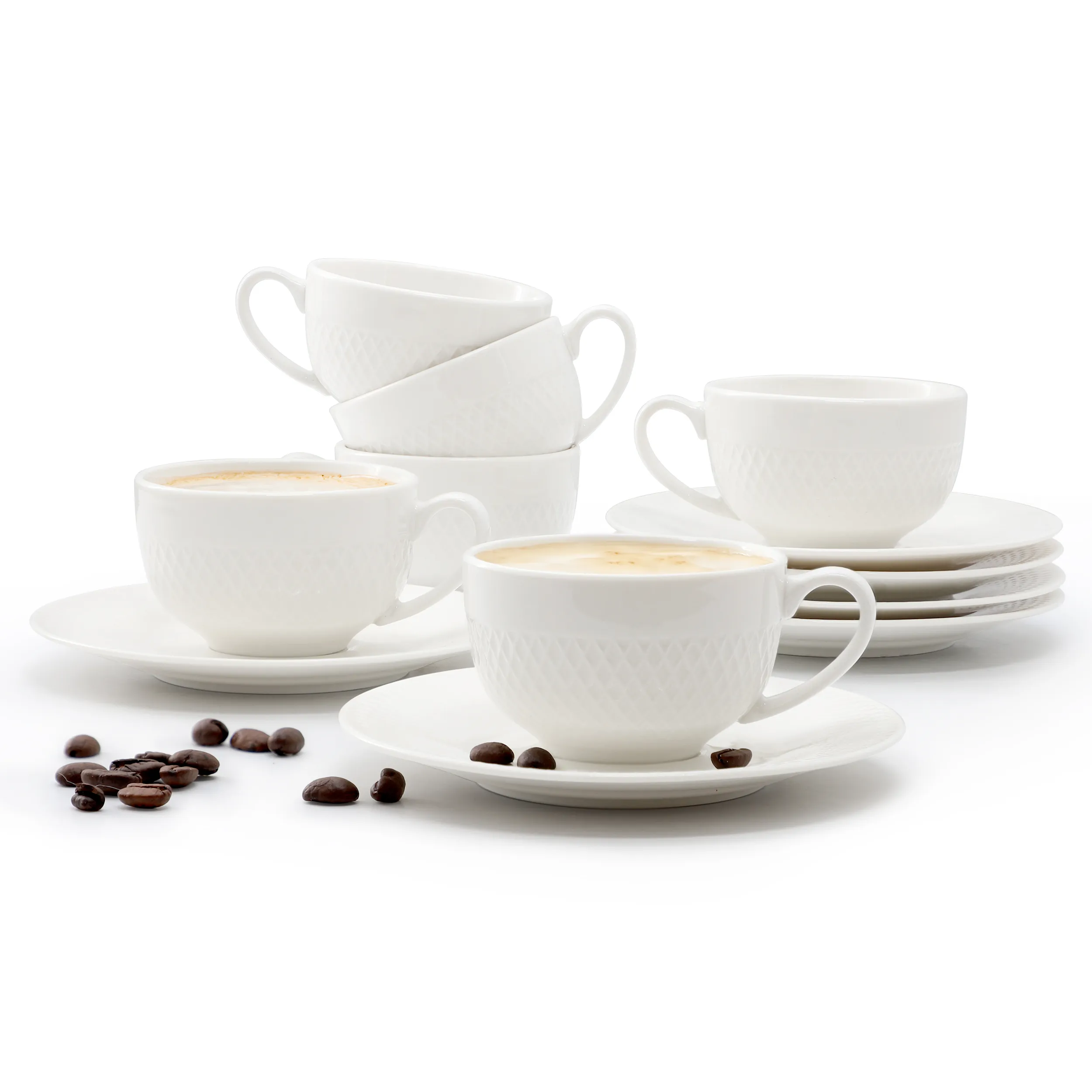 ELAMA ELM-LUNA-3ESPRESSO — Elama Luna 12 Piece 3 Ounce Porcelain Espresso Cup Set in White with Saucers
