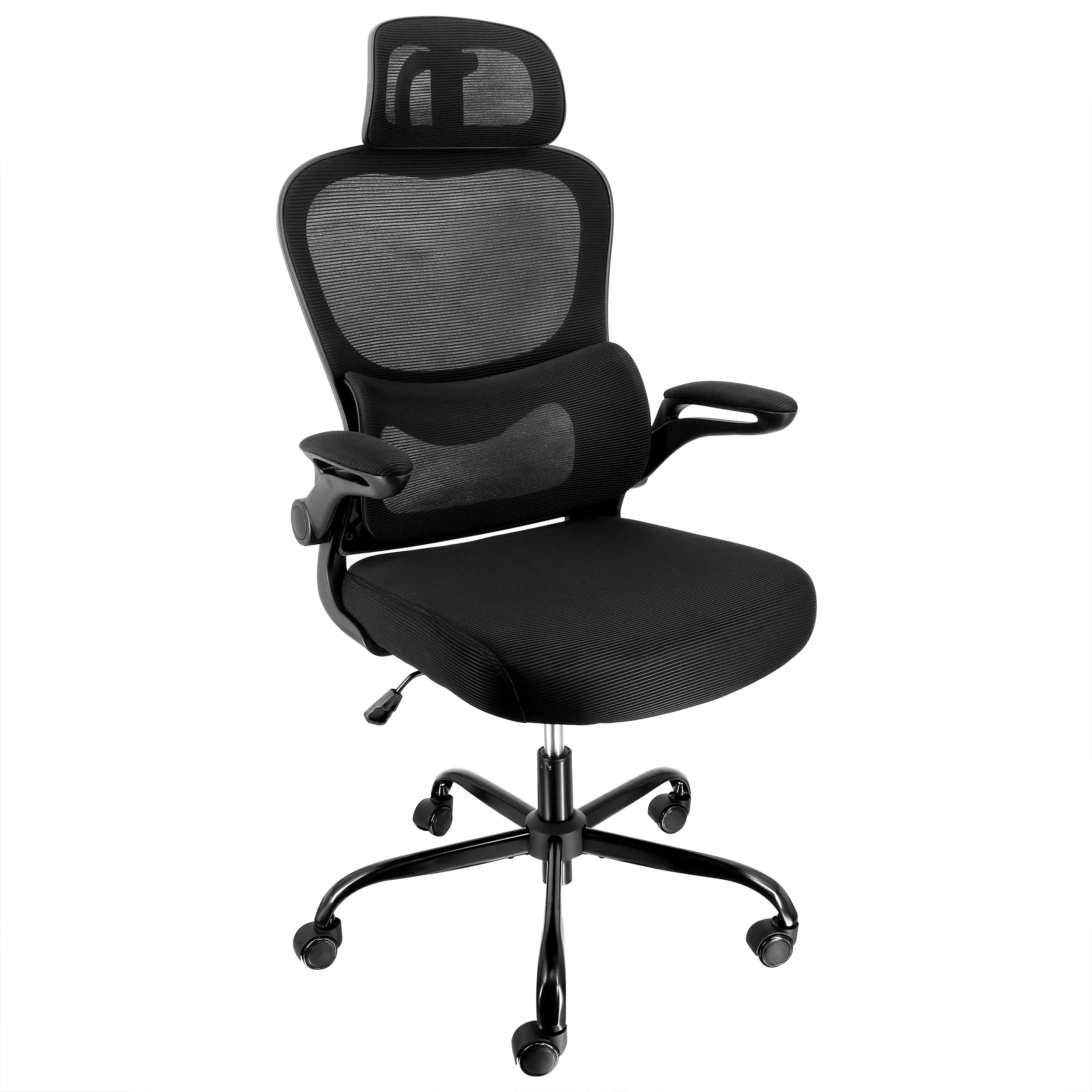 ELAMA ELM-F-936BKD — Adjustable High Back Mesh Office Chair with Headrest - Black