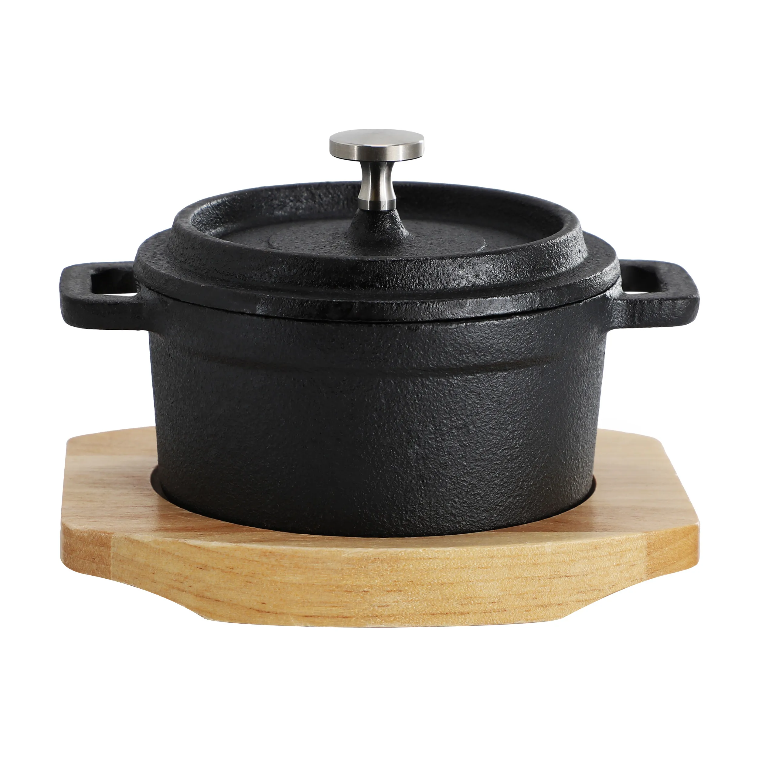 MegaChef MCCI-342A — MegaChef Cast Iron 8 Ounce Mini Dutch Oven with Wood Tray