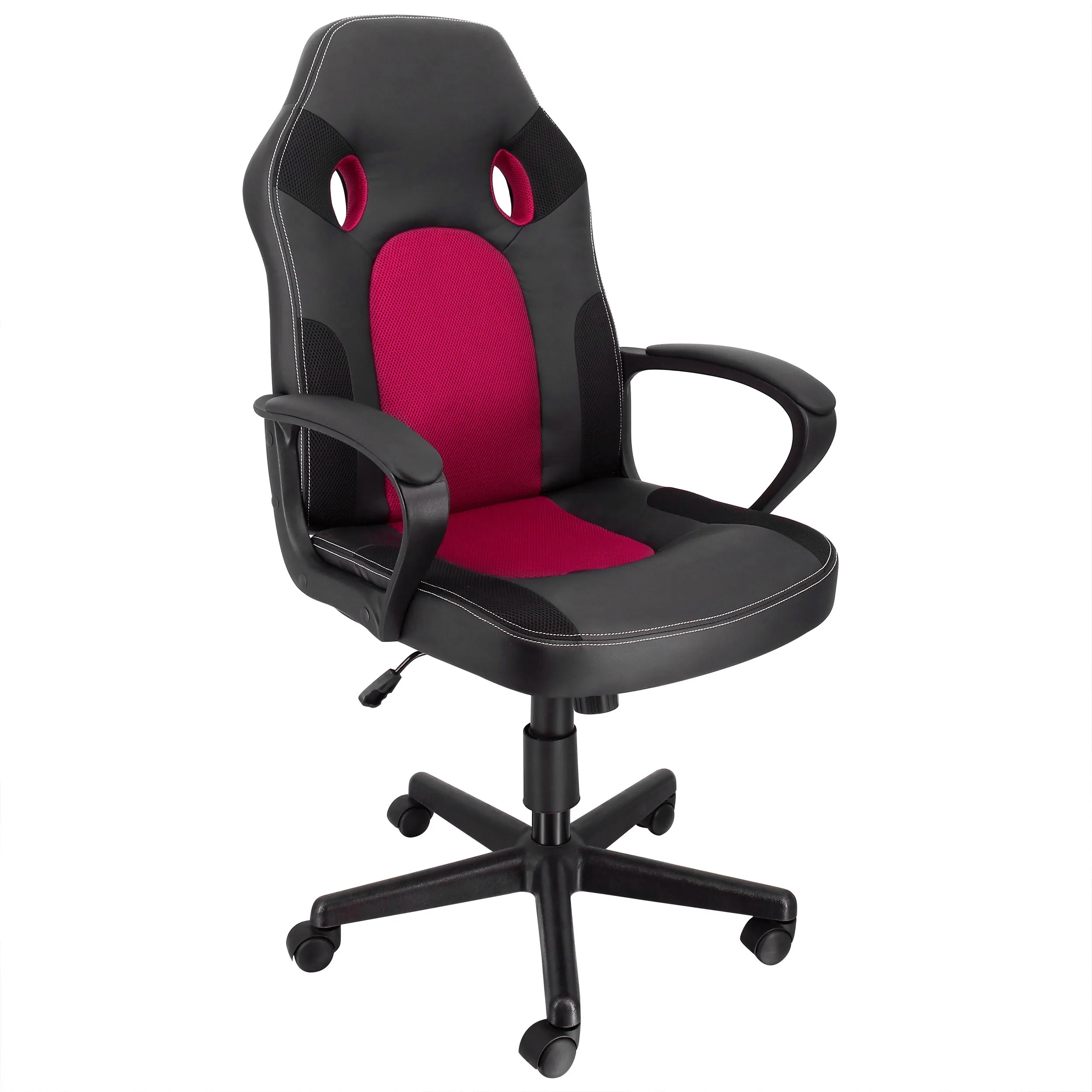 ELAMA ELM-F-007 — Elama High Back Adjustable Faux Leather and Mesh Office Chair in Black and Burgundy
