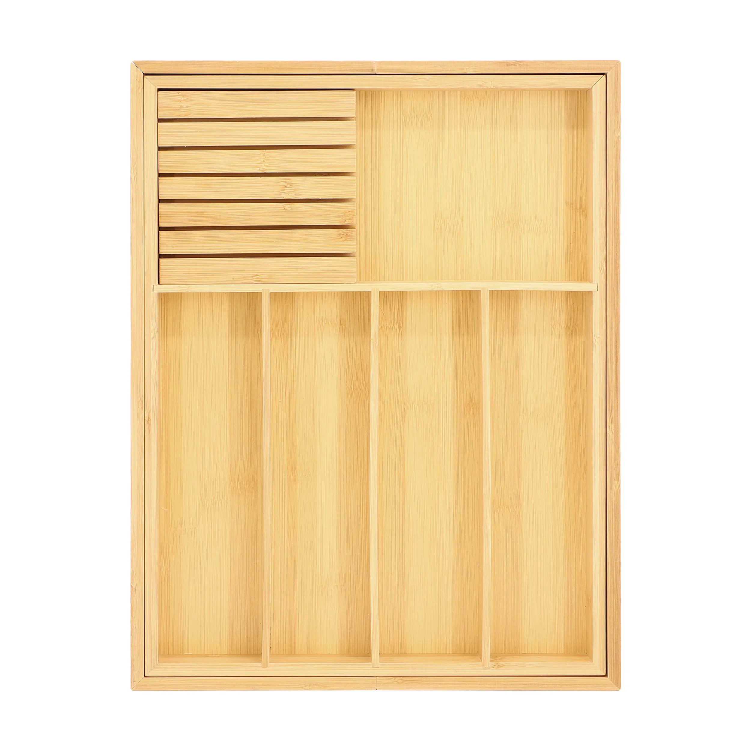 MegaChef MC-B124 — MegaChef Adjustable Bamboo Drawer Storage and Organization Tray with Removable Knife Block