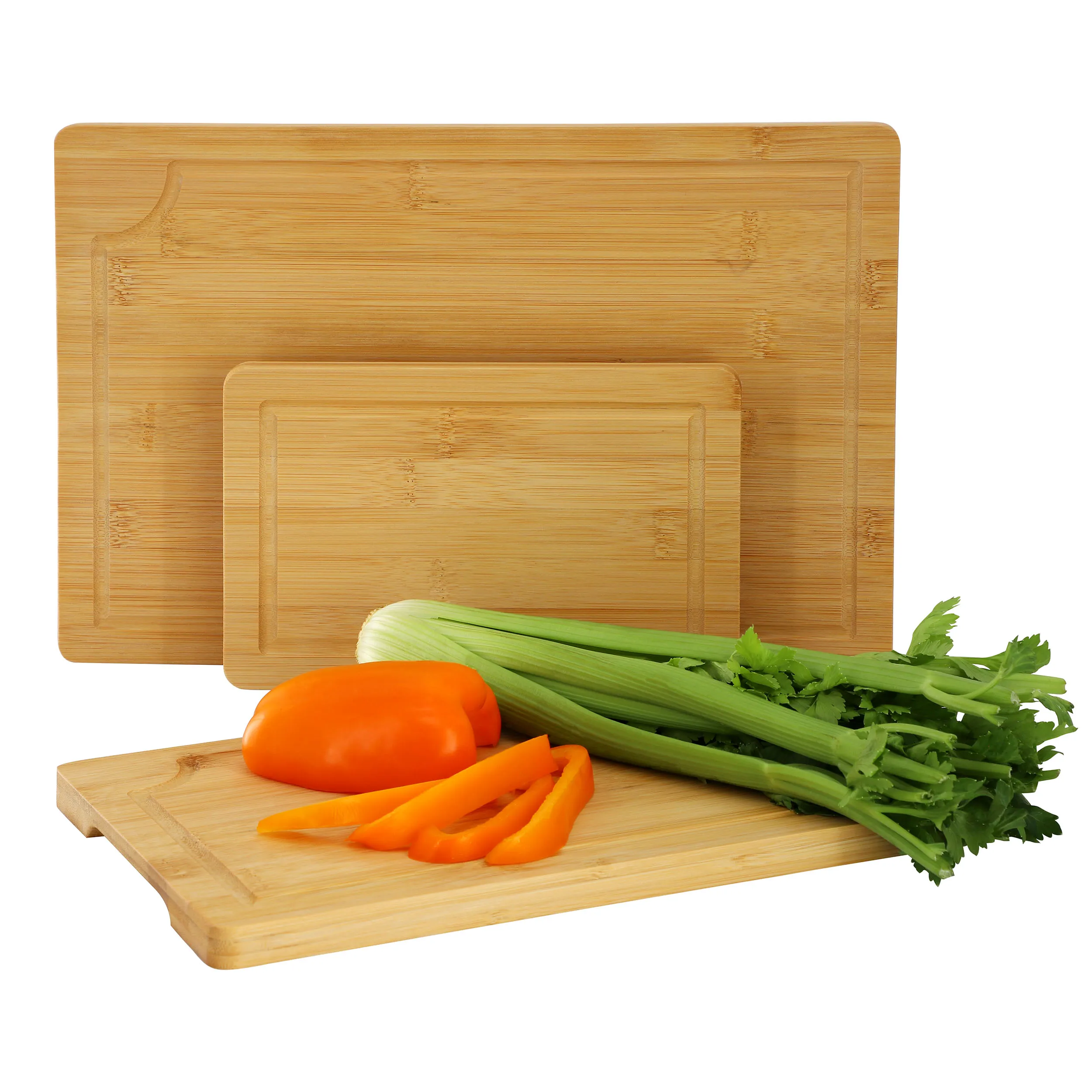 MegaChef MC-B125 — MegaChef 3 Piece 9 Inch, 12 Inch, and 15 Inch Bamboo Wood Cutting Board Set with Juice Grooves