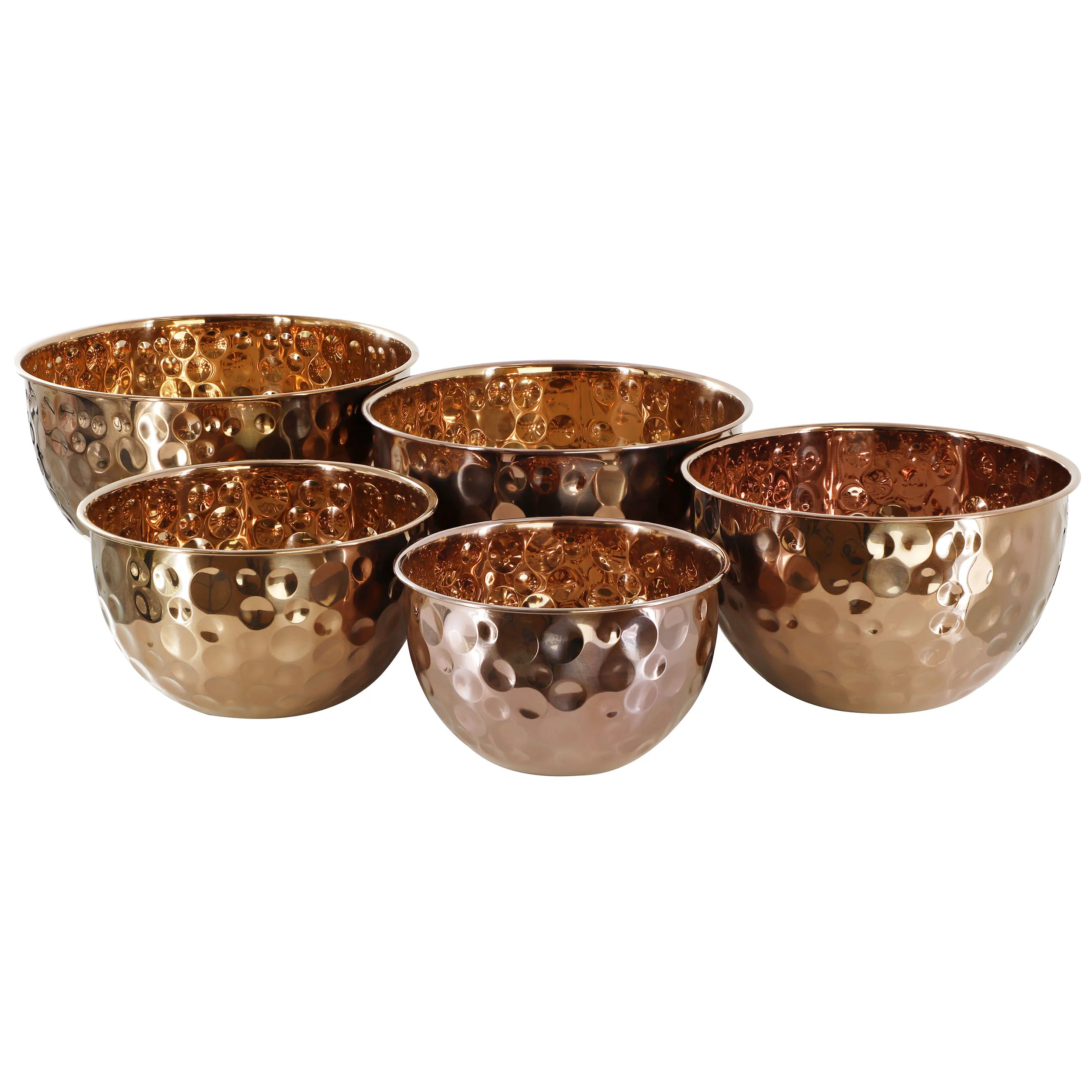 MegaChef MC-1780C — MegaChef Hammered Bubble Texture 5 Piece Stainless Steel Serving Bowl Set in Copper
