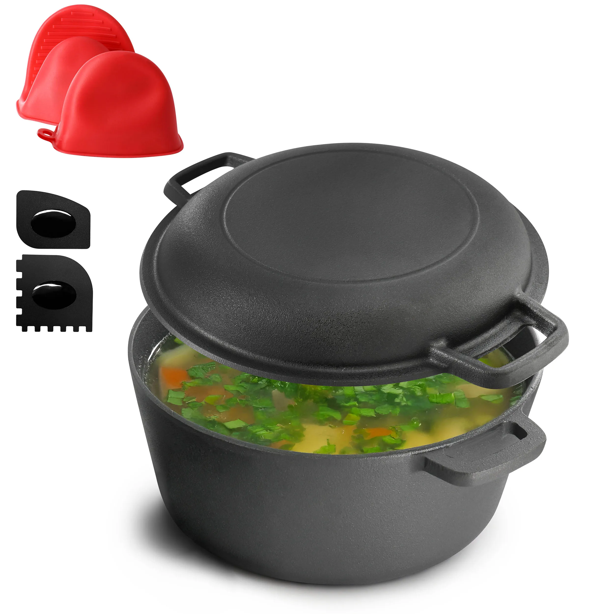 MegaChef MCCI-7026 — MegaChef 5 Quart Pre-Seasoned 2-in-1 Cast Iron Dutch Oven and Skillet