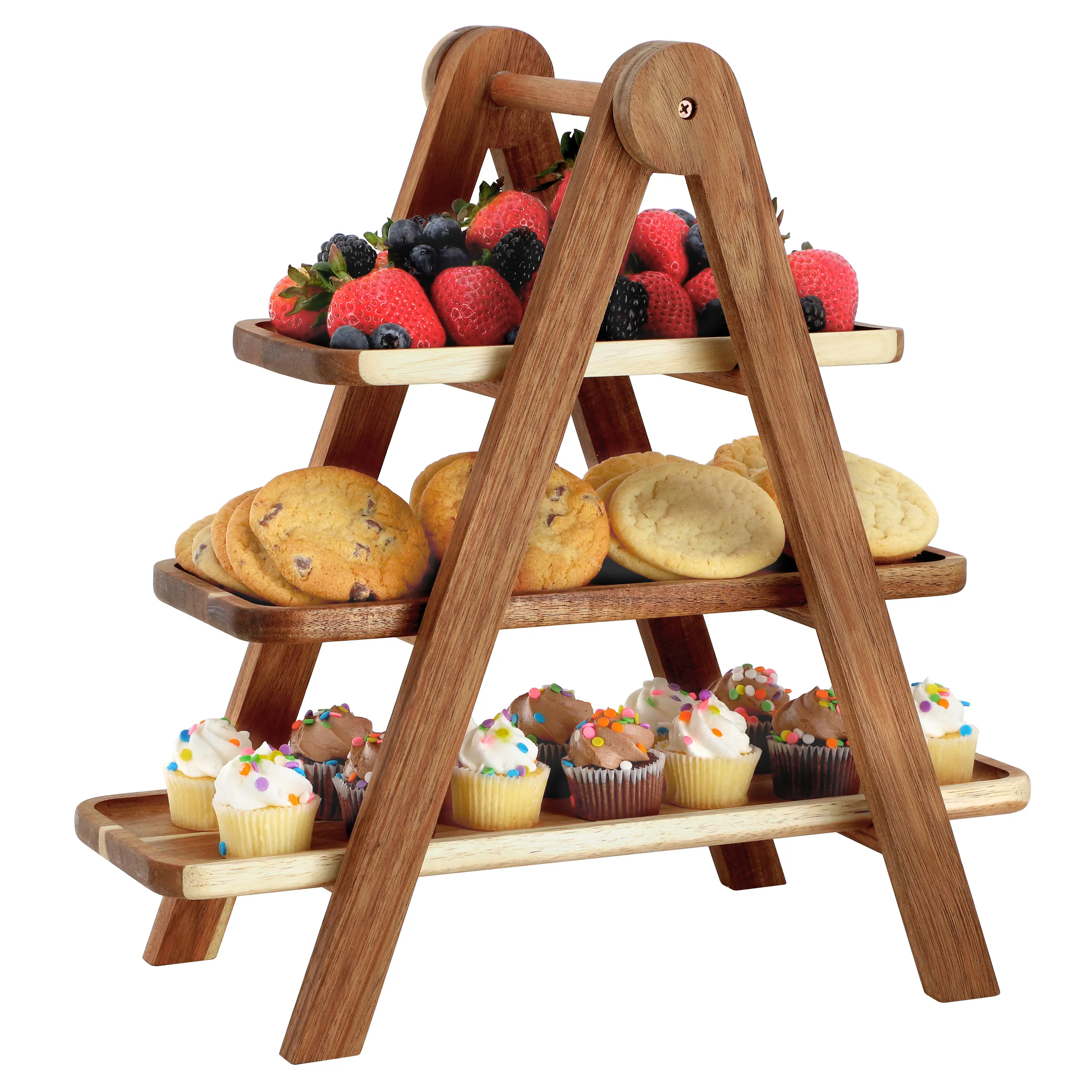 MegaChef MC-A123 — MegaChef Acacia Wood 3 Tiered Rectangular Ladder Tray Set
