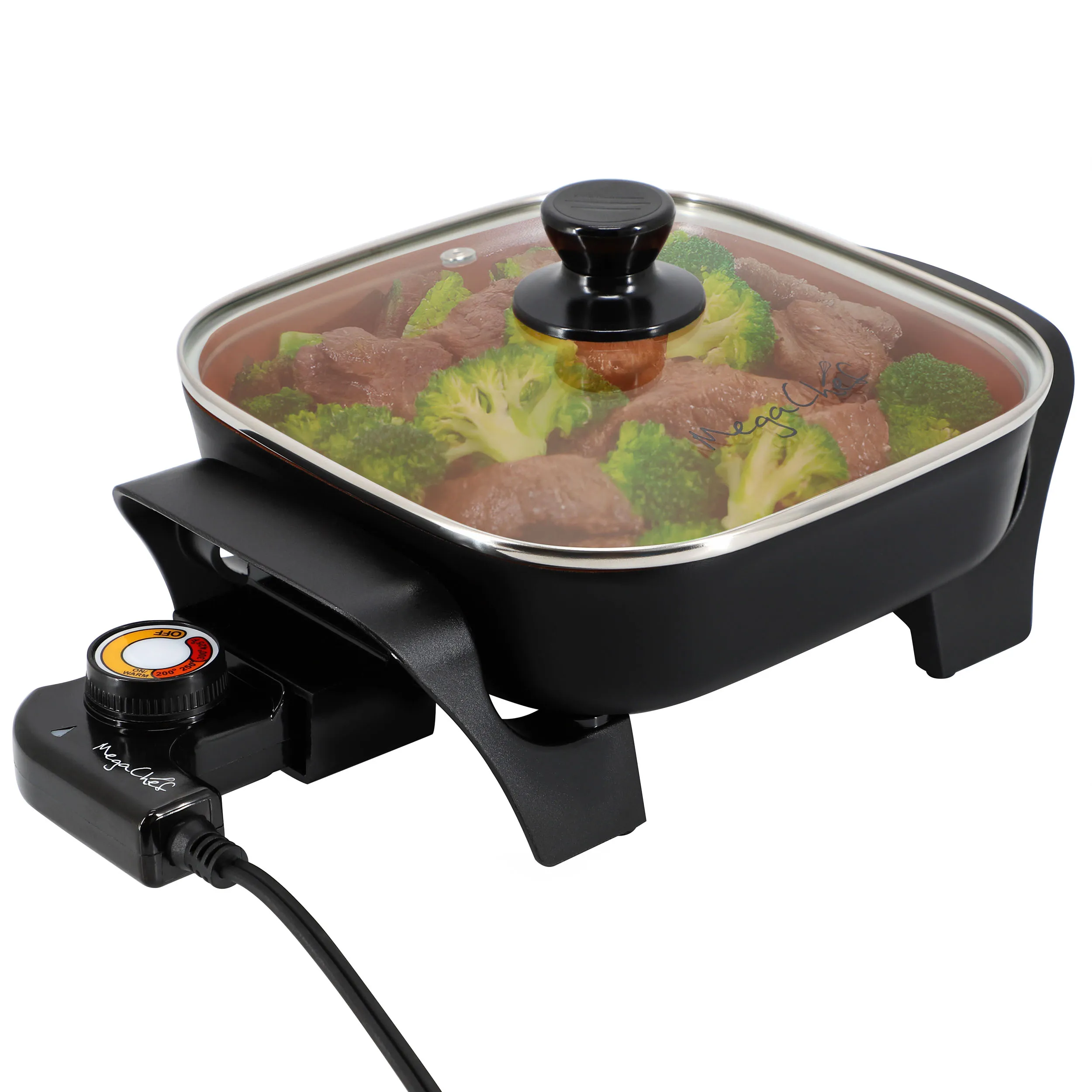 MegaChef MCS-2020 — MegaChef 8 Inch Electric Skillet with Lid in Black with Copper Coating