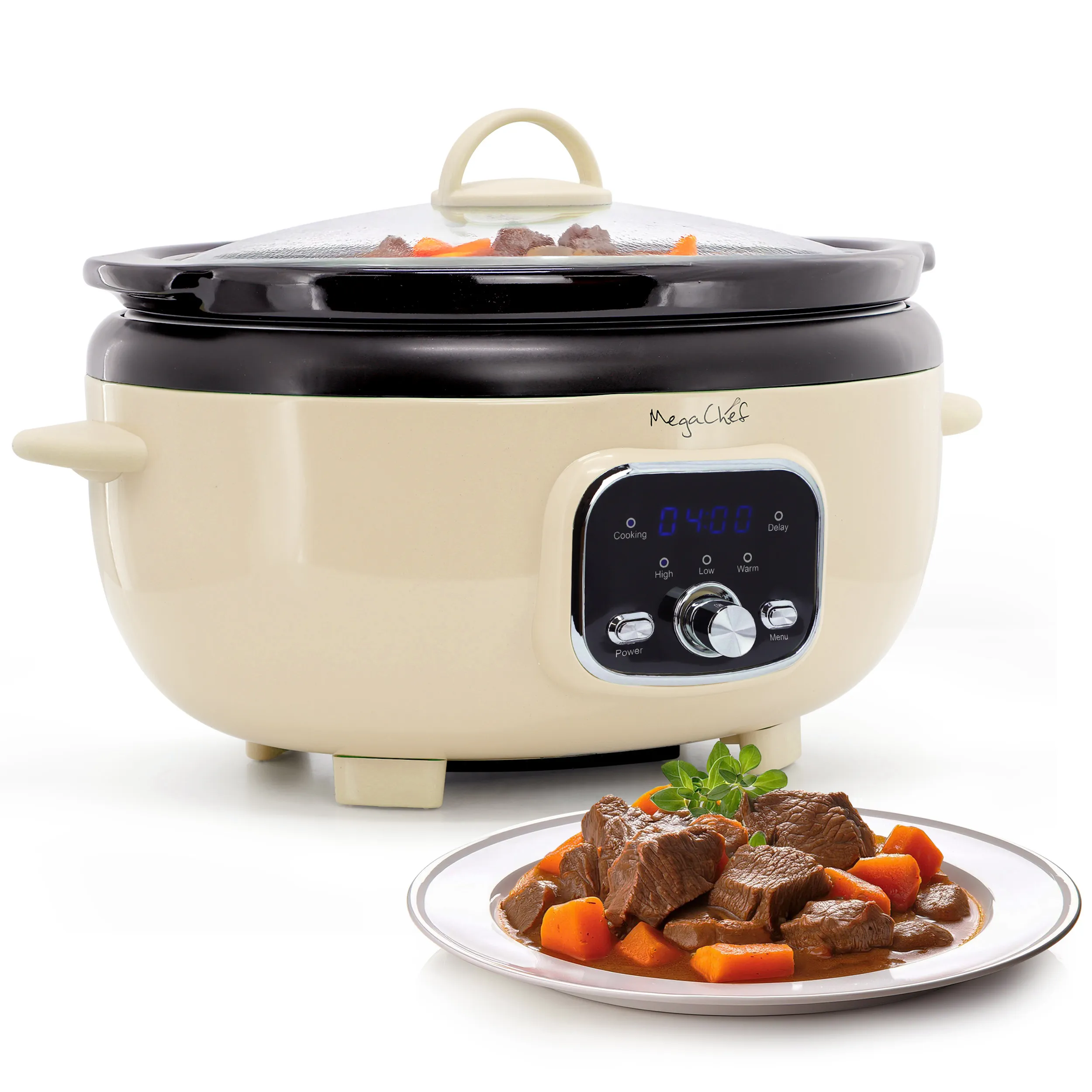 MegaChef MCSC-OV650C — MegaChef 6.9 Quart Oval Digital Slow Cooker - Cream