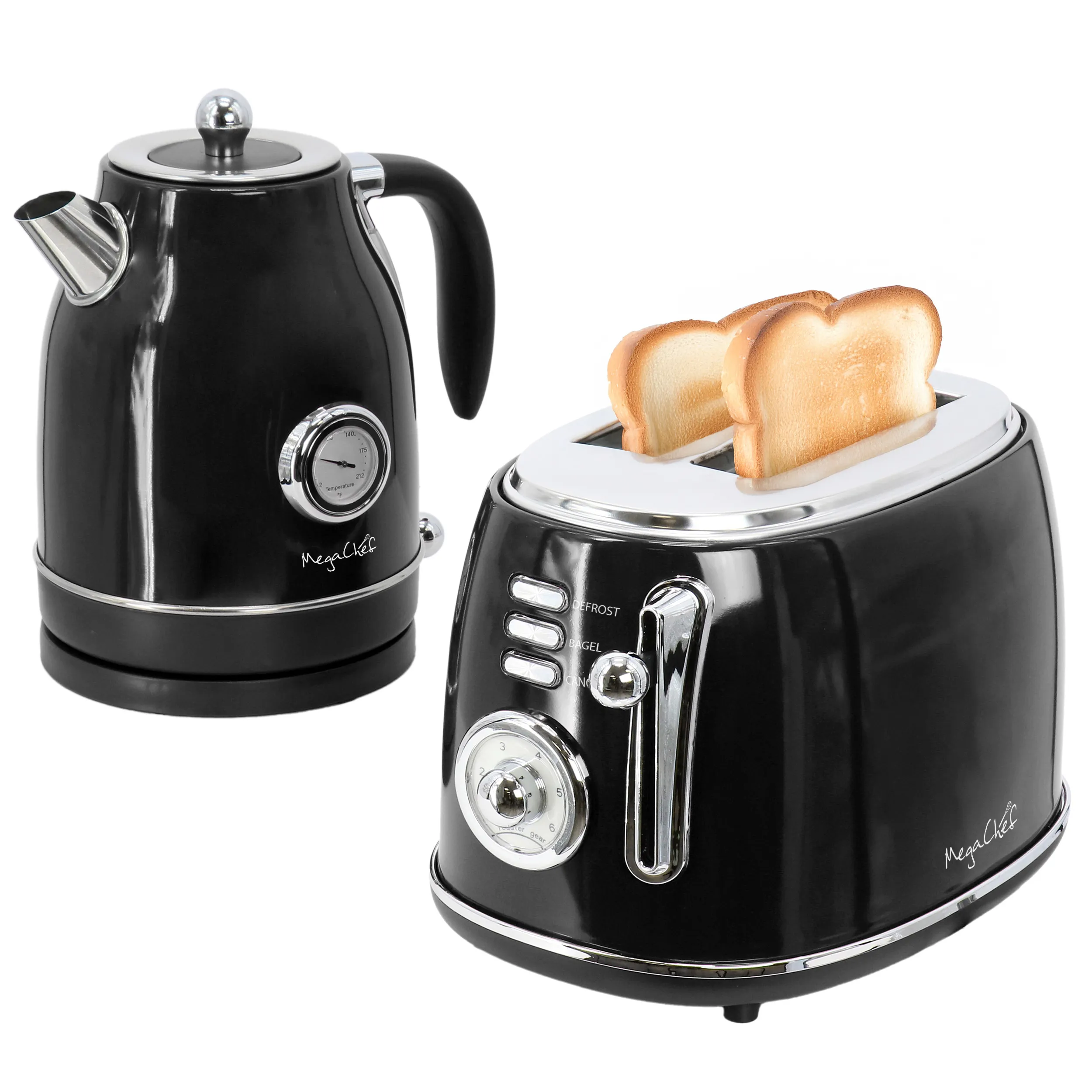 MegaChef MC-BTBK-B — MegaChef 1.8 Quart Electric Tea Kettle and 2 Slice Toaster Combo in Black