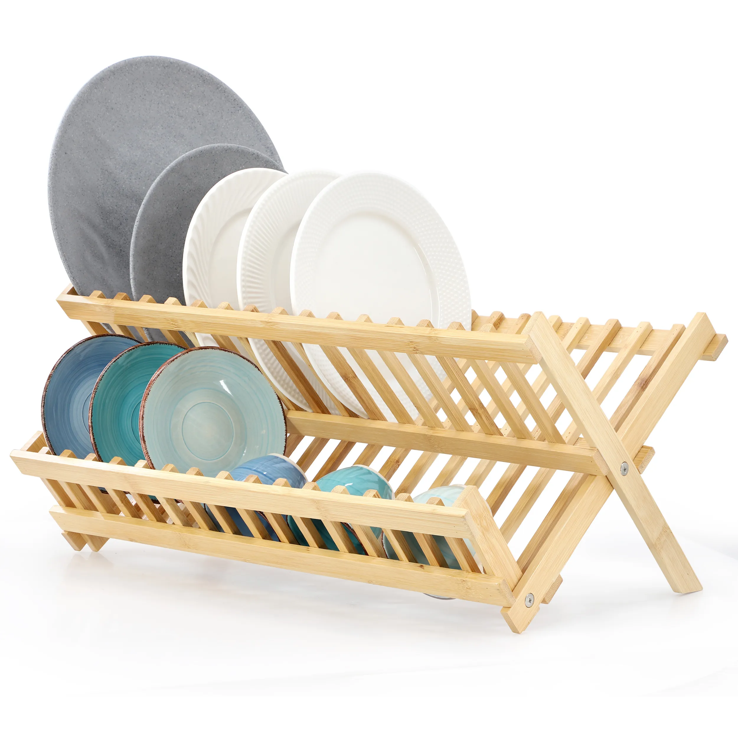 MegaChef MC-B107 — MegaChef 2-Tier Collapsible Kitchen Bamboo Drying Dish Rack