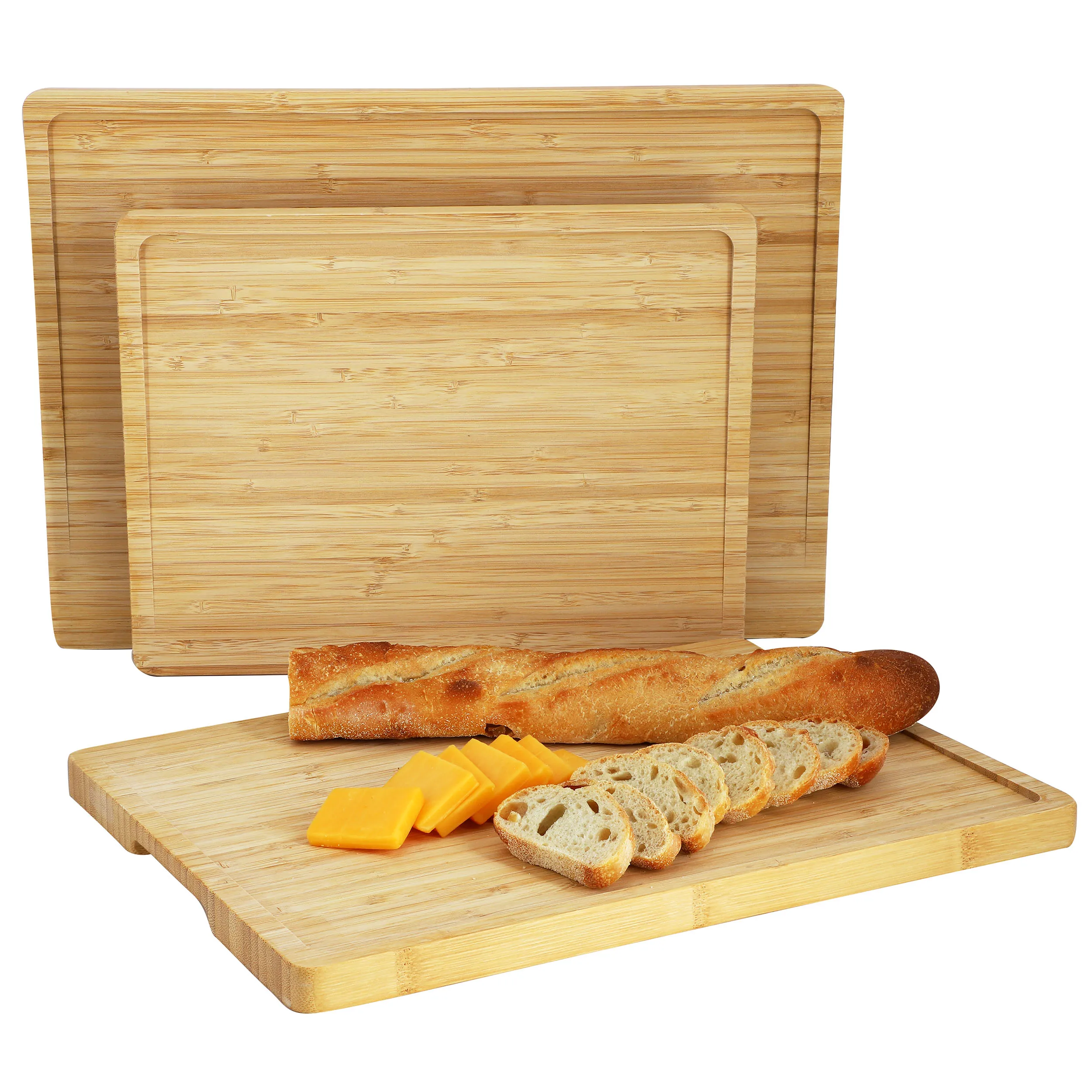 MegaChef MC-B123 — MegaChef 3 Piece Bamboo Cutting, Prep and Serving Boards with Slanted Juice Groove