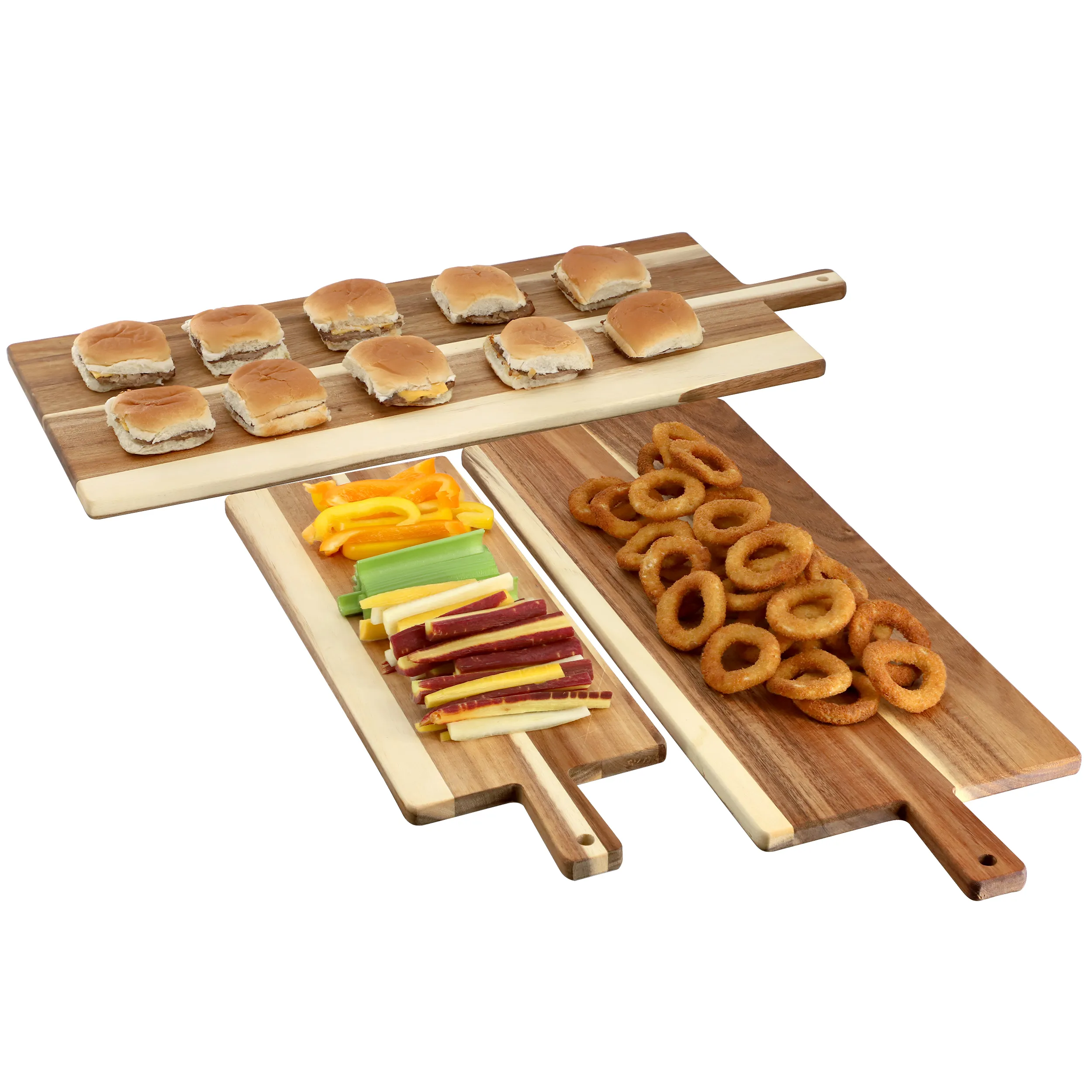 MegaChef MC-A104 — MegaChef 3 Piece Acacia Wood Charcuterie Cheese Board Set with Handles