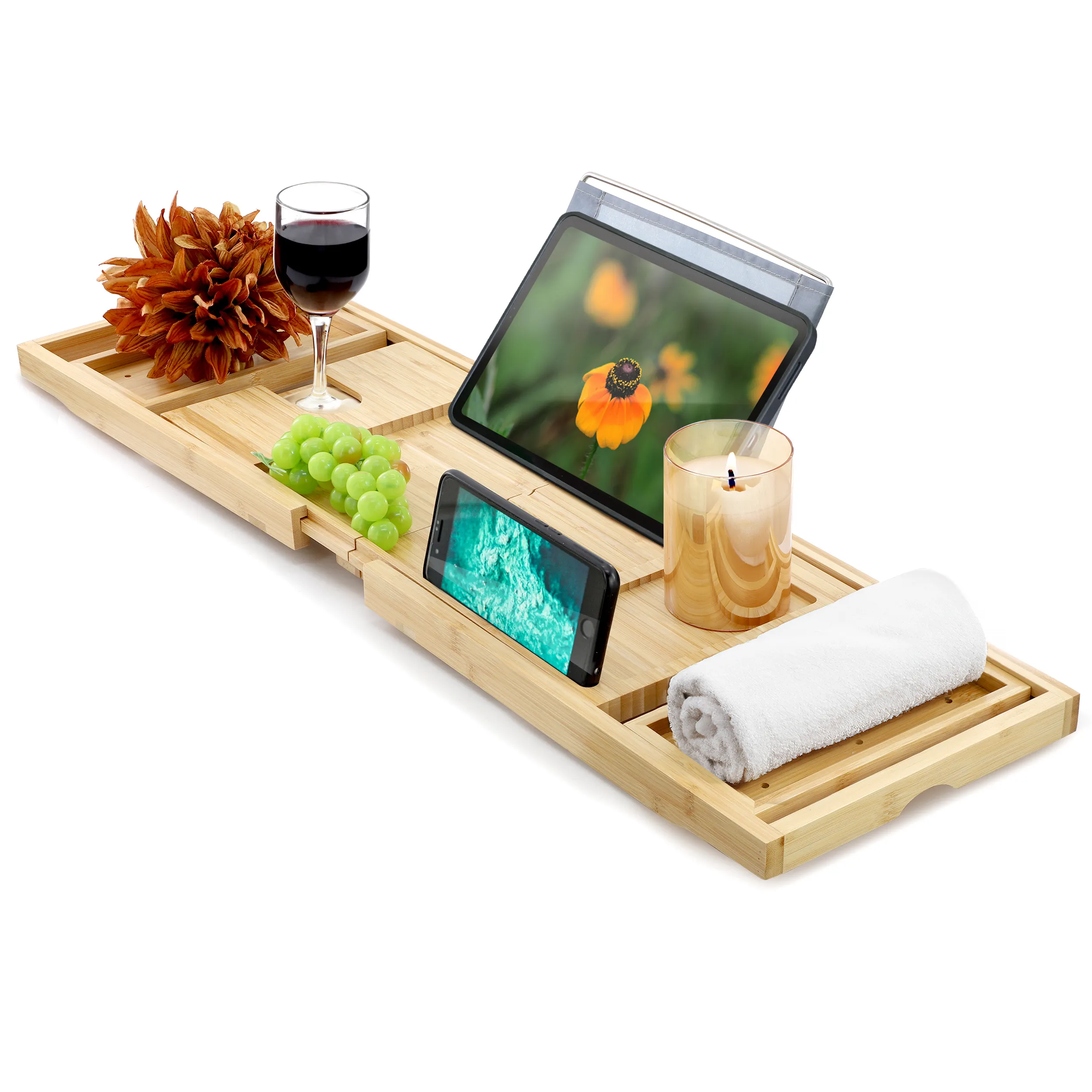 MegaChef MC-B102 — Luxury Bamboo Expandable Bathtub Tray Table