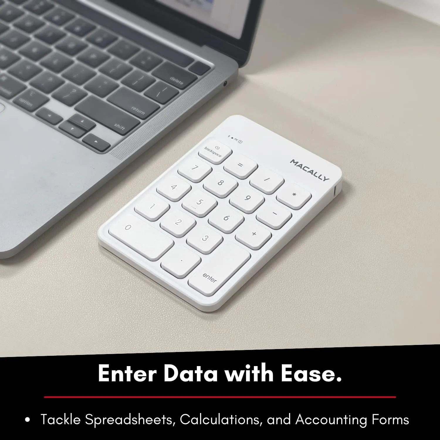 MacAlly RFCNUMKEY - Wireless USB-C Numeric Keypad for Mac and PC