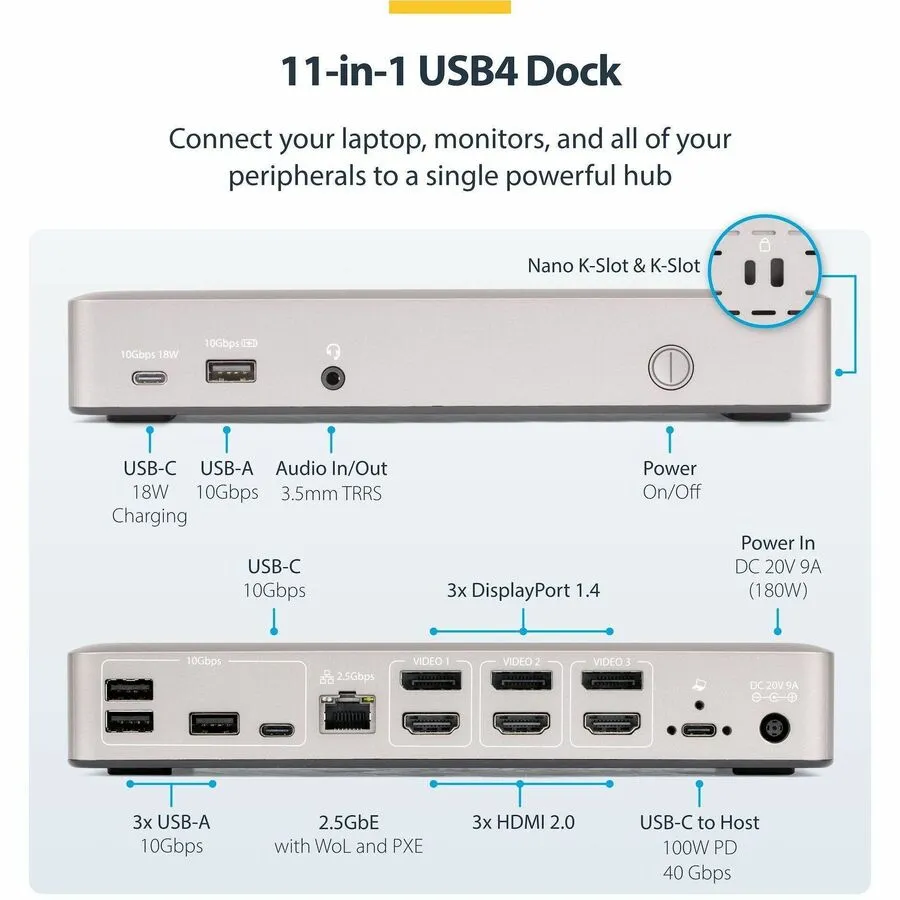 STARTECH 150N-USB4DOCK-TRIPLE — Startech AC 150N-USB4DOCK-TRIPLE Triple-Monitor USB4 Docking Station 100W RTL