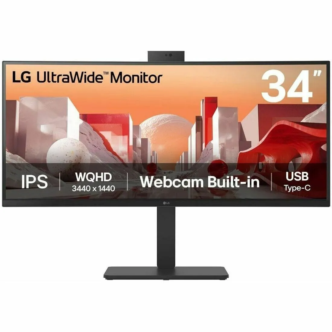 LG Electronics 34BA85QE-B — LG, 34" MONITOR, CURVED, 3440X1440, 21:9 IPS, HDMI 2.0 (2), DP 1.4, USB TYPE-C, USB 3.2, BUILT-IN KVM, HDR 10, TILT, HEIGHT, SWIVEL, SPK, WEBCAM