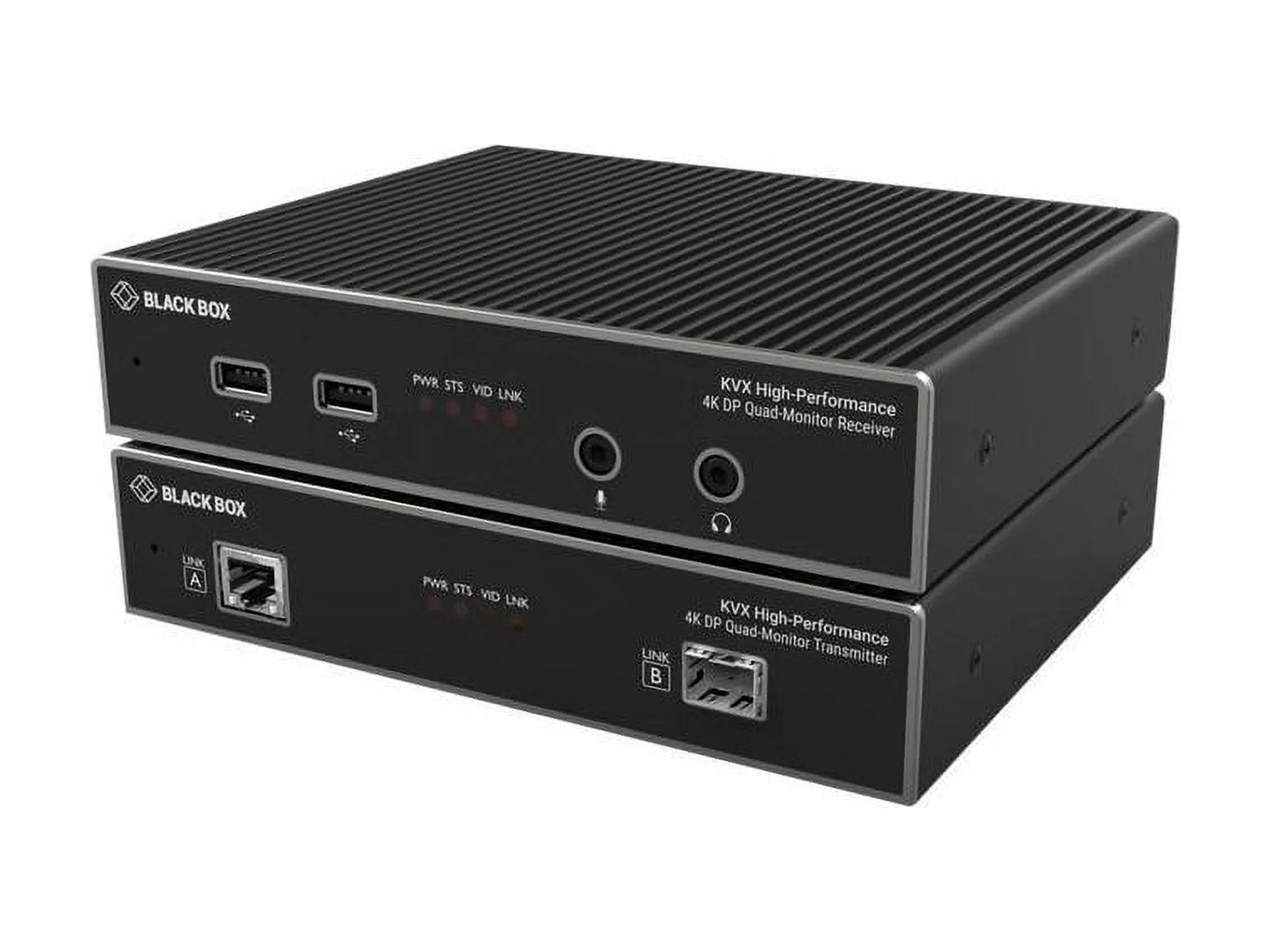 BLACK BOX CORPORATION KVXHP-400 — MST KVM EXTENDER OVER CATX/FIBER - QUAD-MONITOR, 4K DISPLAYPORT, USB HID, SERIAL