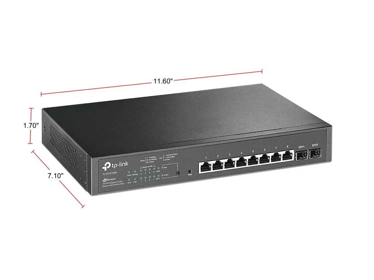TPLINK TL-SG2210MP — TP-Link 10-Port Gigabit PoE+ Smart Switch with SFP Slots