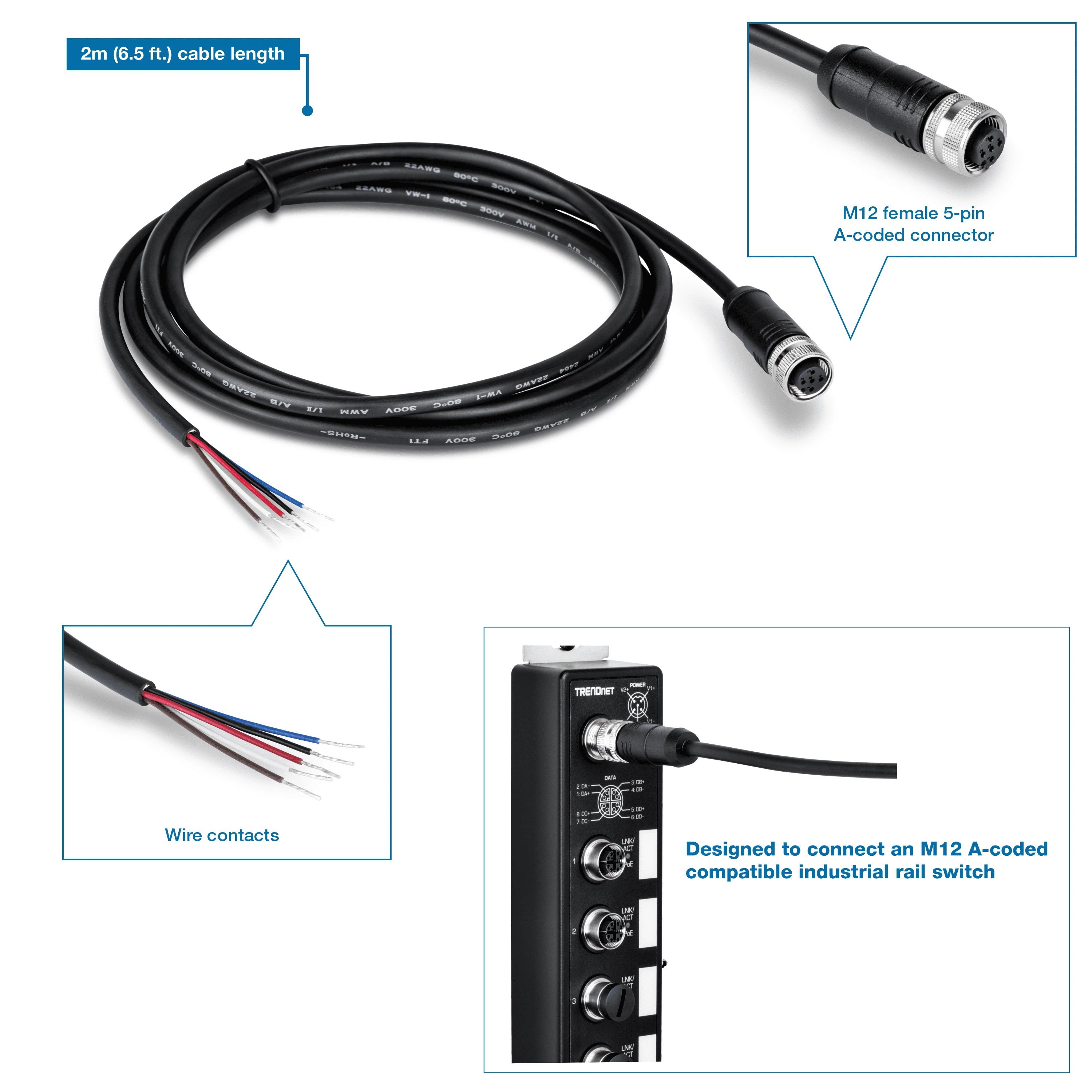 TRENDNET TPE-219GI - M12 to RJ 45 Ind Ethernet Cbl