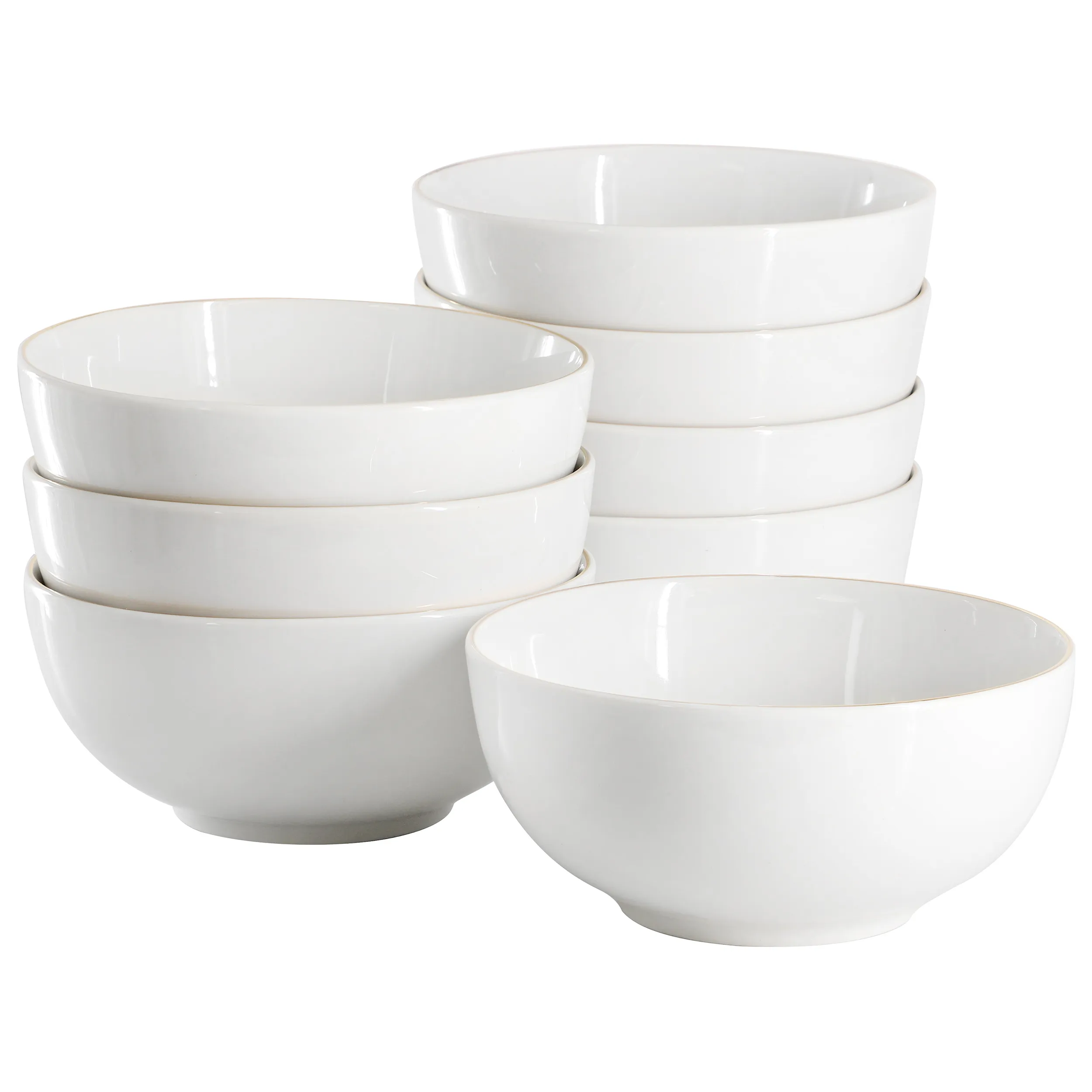 Gibson 148495.01 — Gibson Home Ogalla 8 Piece Fine Ceramic 6 Inch 22 Ounce Cereal Bowl Set in White with Gold Rim