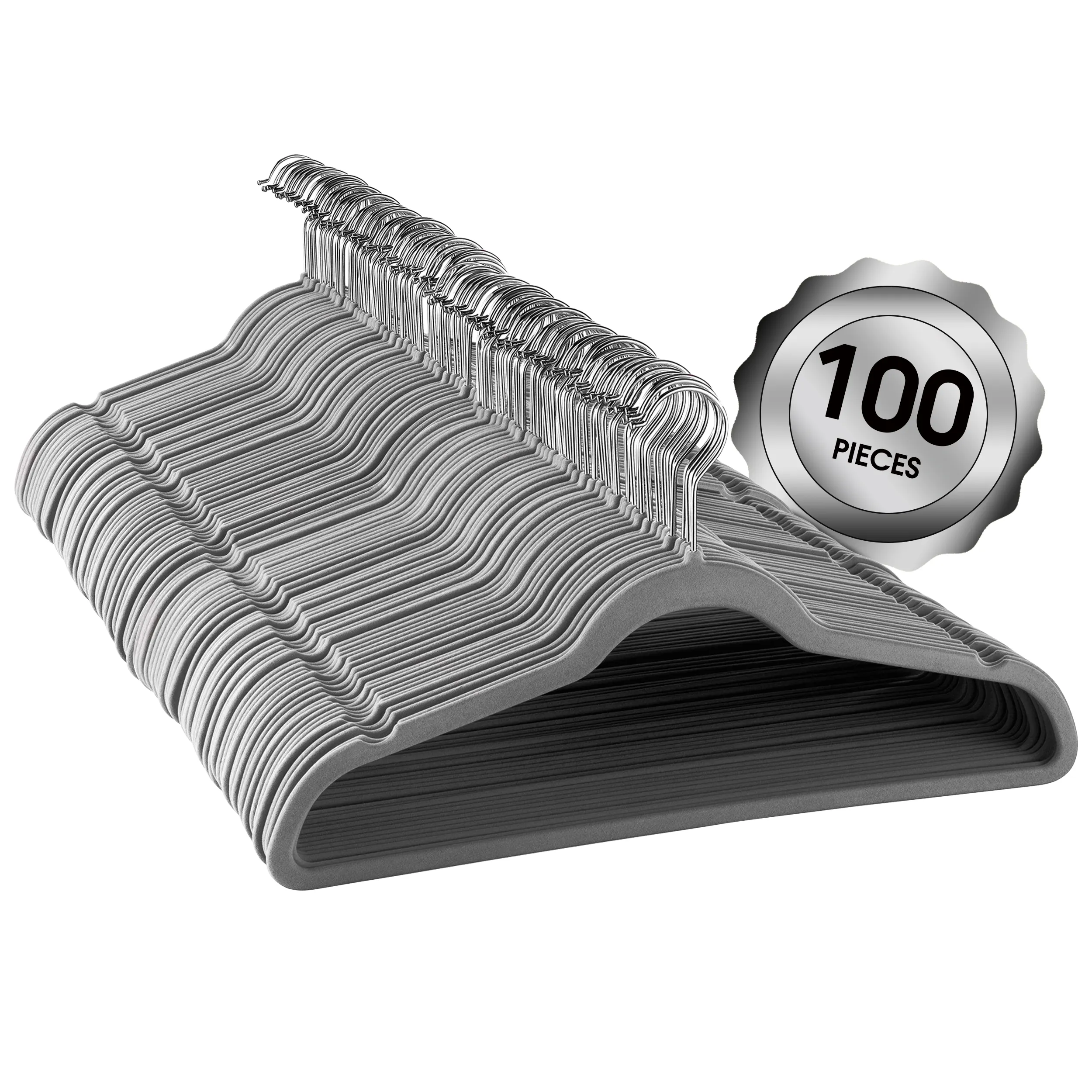 ELAMA ELH100GREY — Velvet Slim Hangers with Swivel Hooks - 100 Piece Set