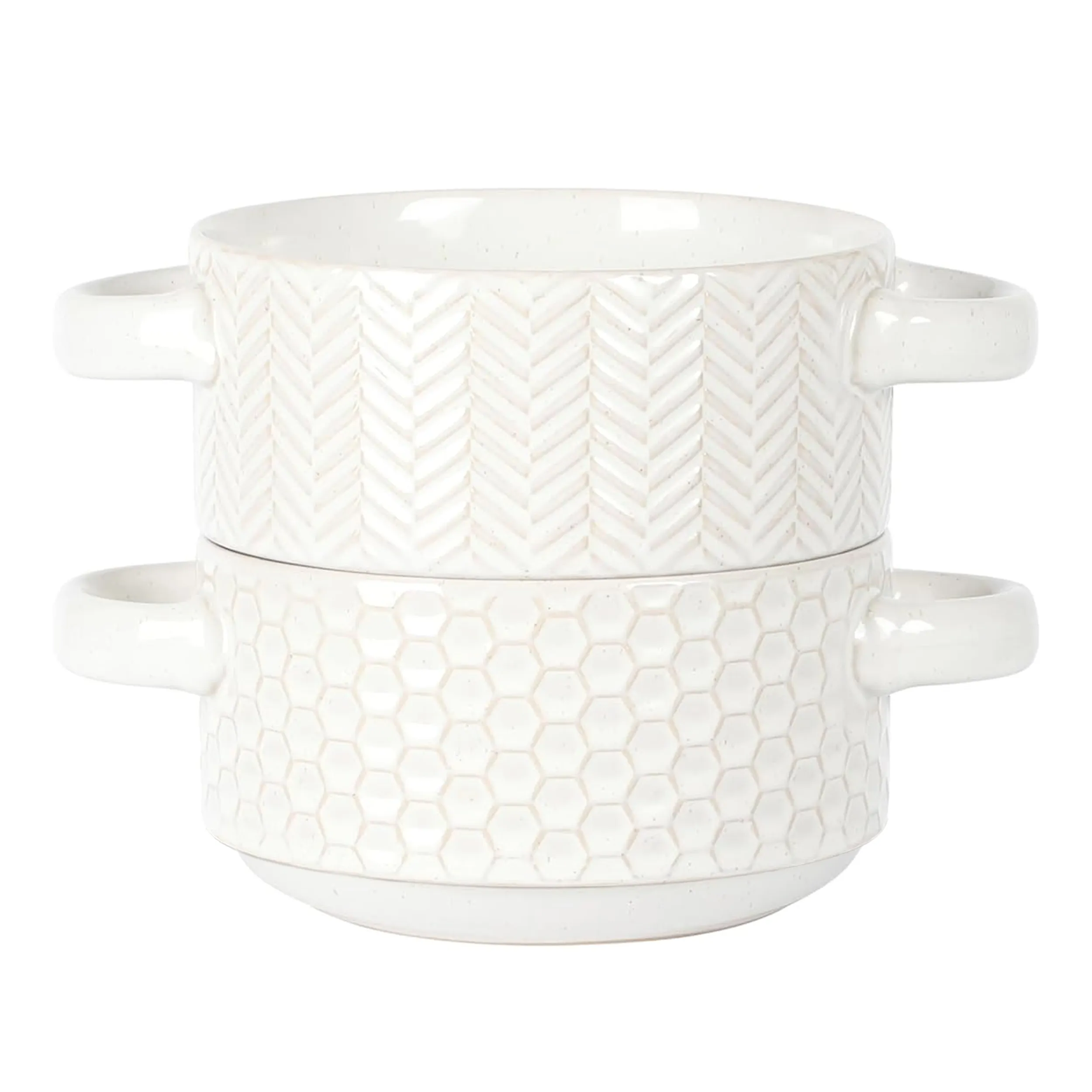 Gibson 148721.02 — Gibson Elite Earlhart 2 Piece 6 Inch Ribbed Stoneware Soup Bowl Set with Handles in White