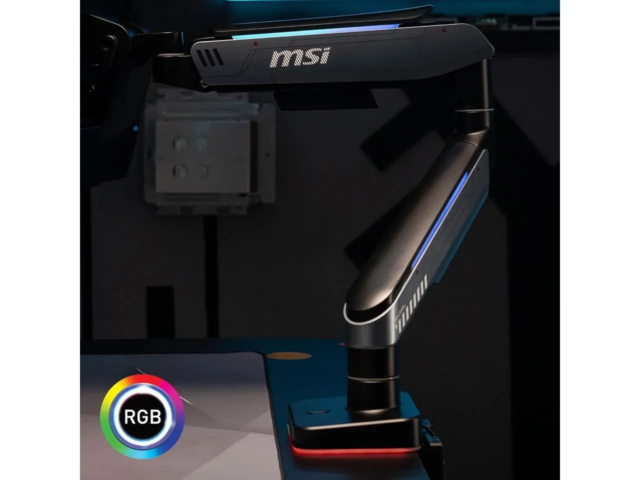 MSI MPGMT201RV2 — MSI MPG MT201R V2 - PREMIUM RGB SINGLE MONITOR STAND ARM, SUPPORTS 17-49IN SCREE