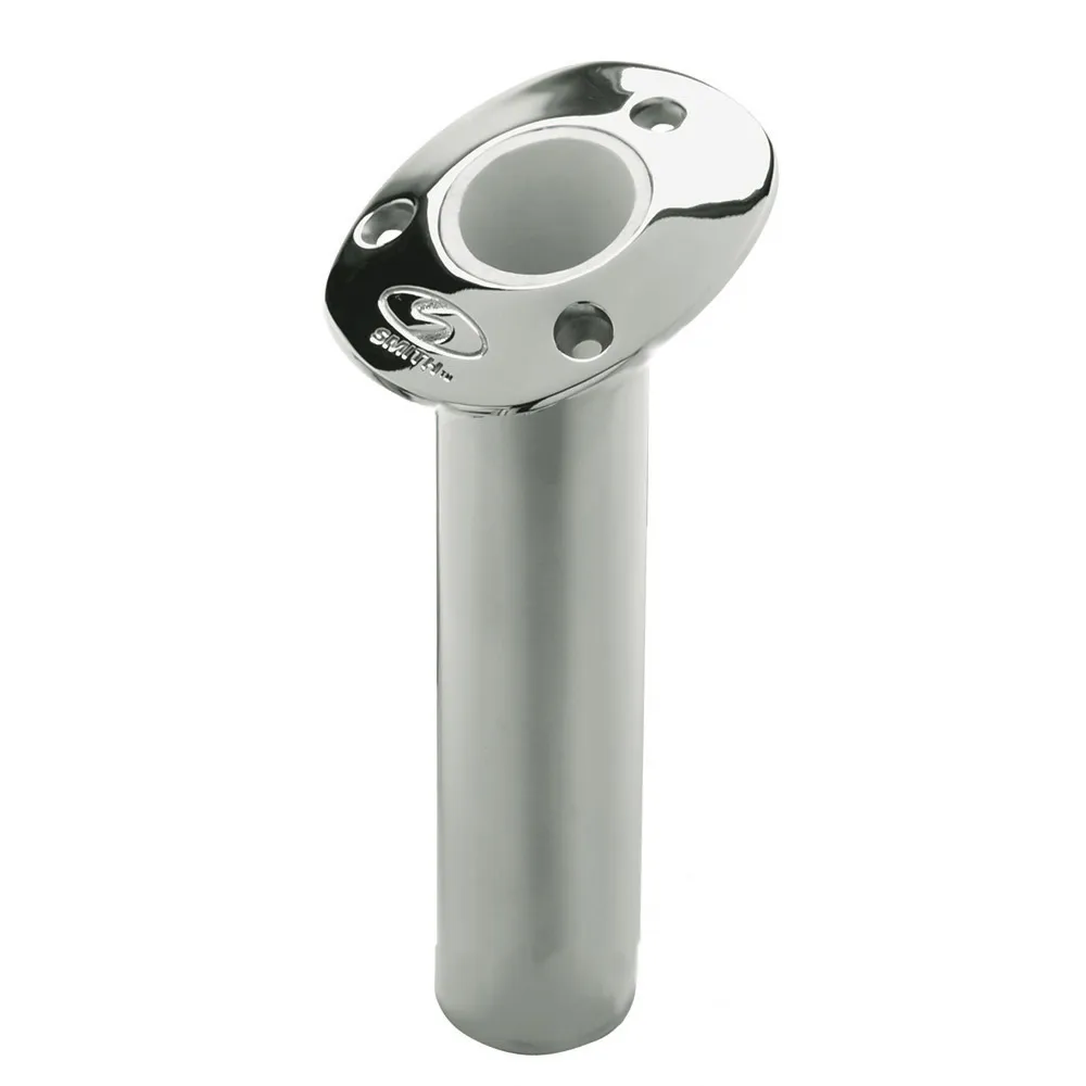 C.E. Smith 53671C — C.E. Smith Flush Mount Rod Holder - 15 Degree & 9" Depth - Stainless Steel - Cast Gimbal - White Vinyl Liner
