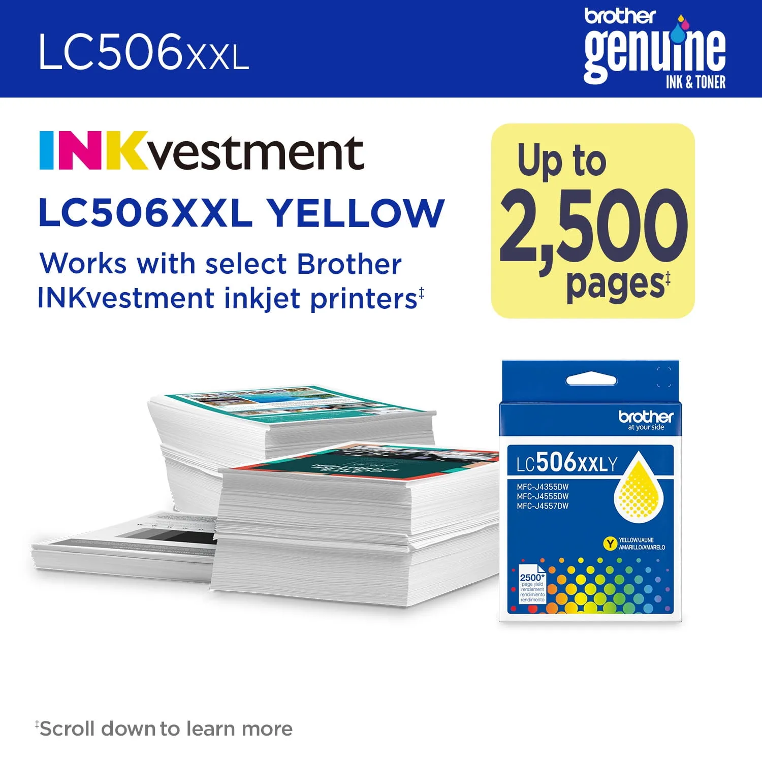 Brother LC506XXLYS — BROTHER GENUINE LC506XXLY SUPER HIGH YIELD YELLOW INK CARTRIDGE